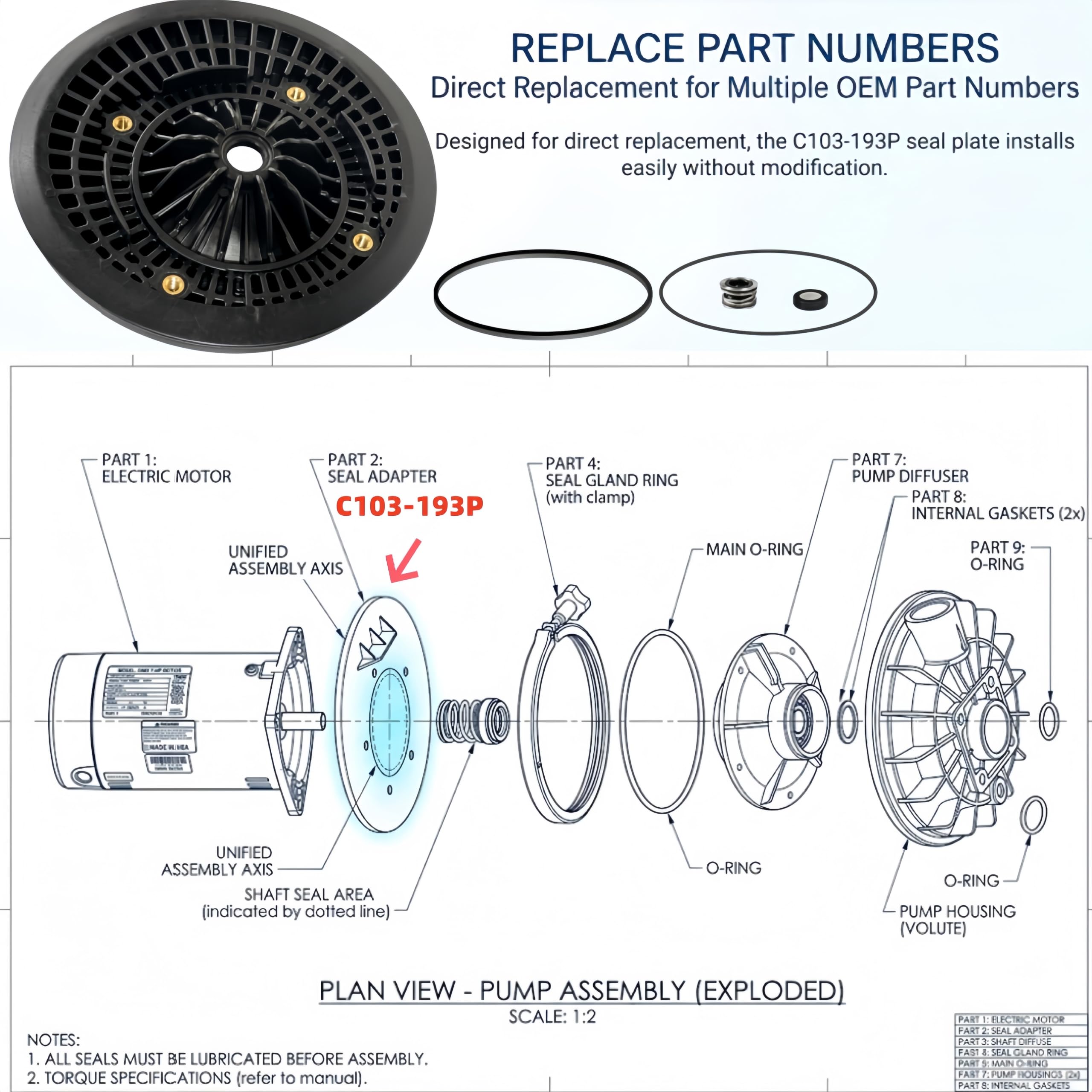 C203-193P Piastra di tenuta per pompa Pen-tair Sta-Rite Max-E-Glas