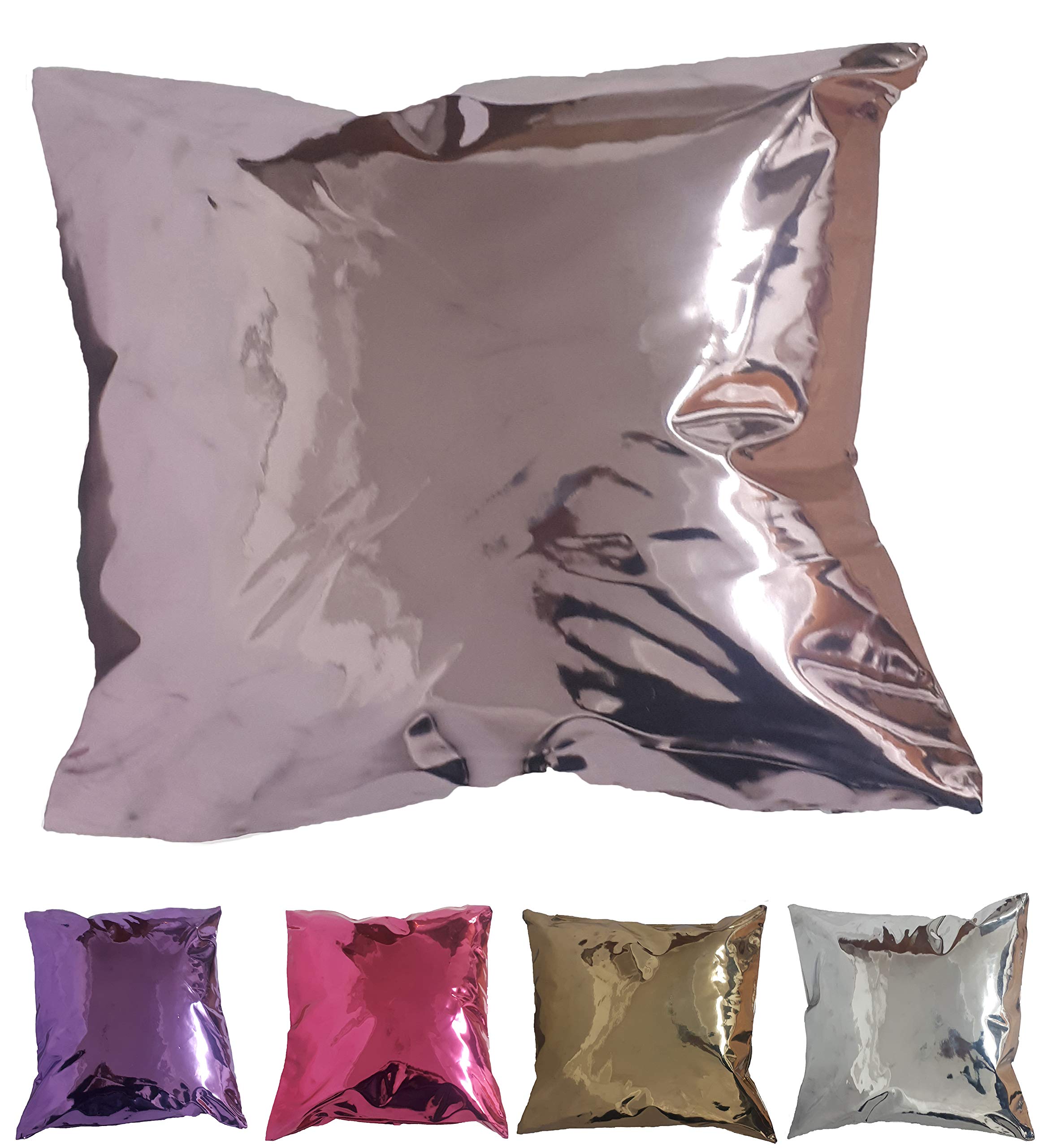 HomeHarmony® Mirrored Faux Leather Square Pillow Case Cushion Cover 45cm x 45cm (Rose Pink)