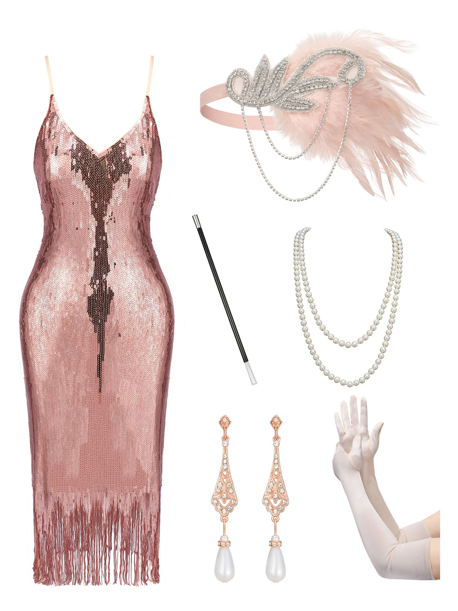 YESSAFlapper Dresses 1920s Gatsby Dresses for Women Roaring 20s Costumes Great Gatsby Outfits with 20s Accessories Set