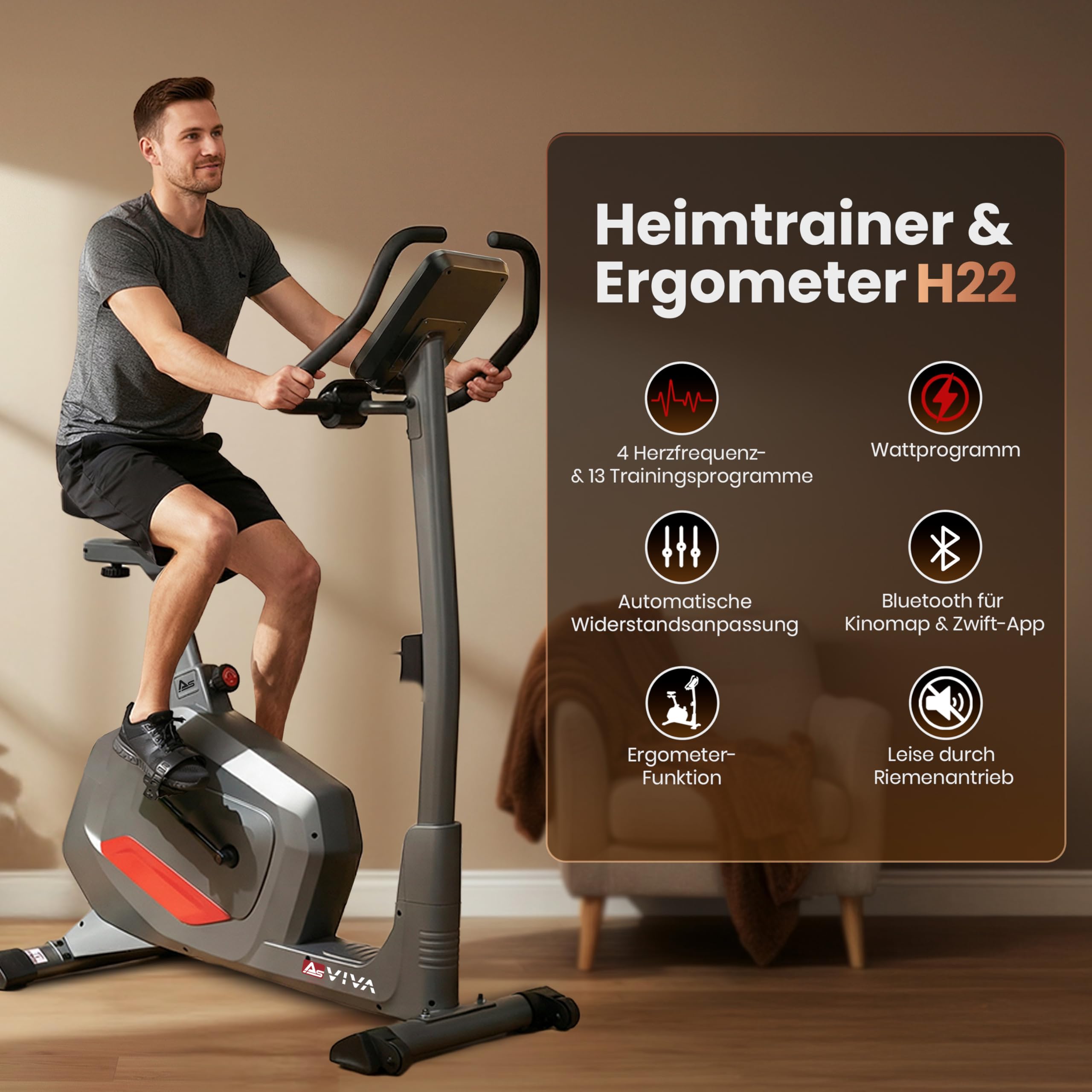 AsVIVA H22 domowy trenażer treningowy – rower fitness do domu, do treningu wytrzymałościowego wewnątrz