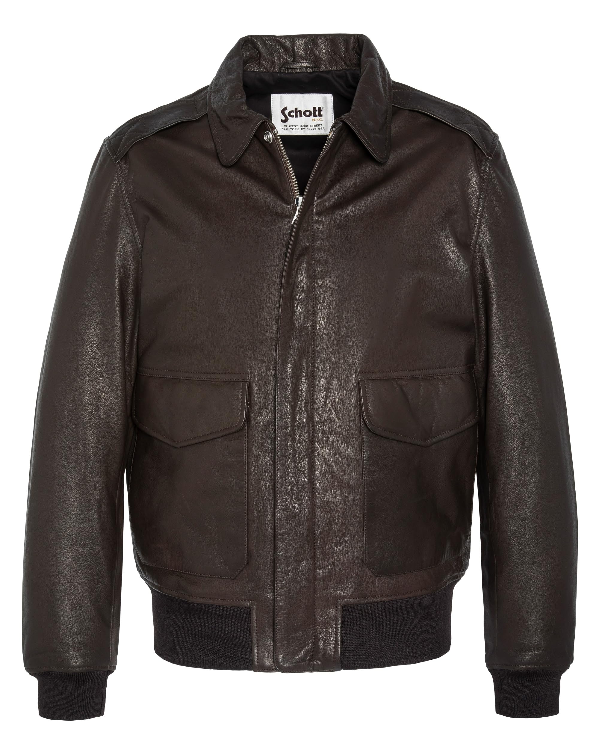 Schott NYC Lcflyvint Men's Leather Jacket, Brown, M