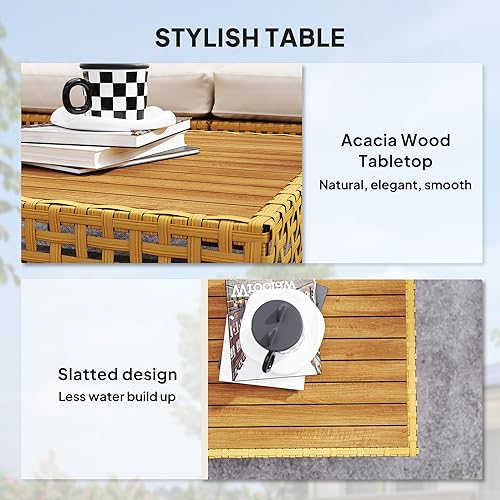 Miniatura 7 de Outsunny Juego de muebles de mimbre de 7 piezas, modular para exteriores con cojines gruesos, juego de conversación de muebles de exterior de ratán