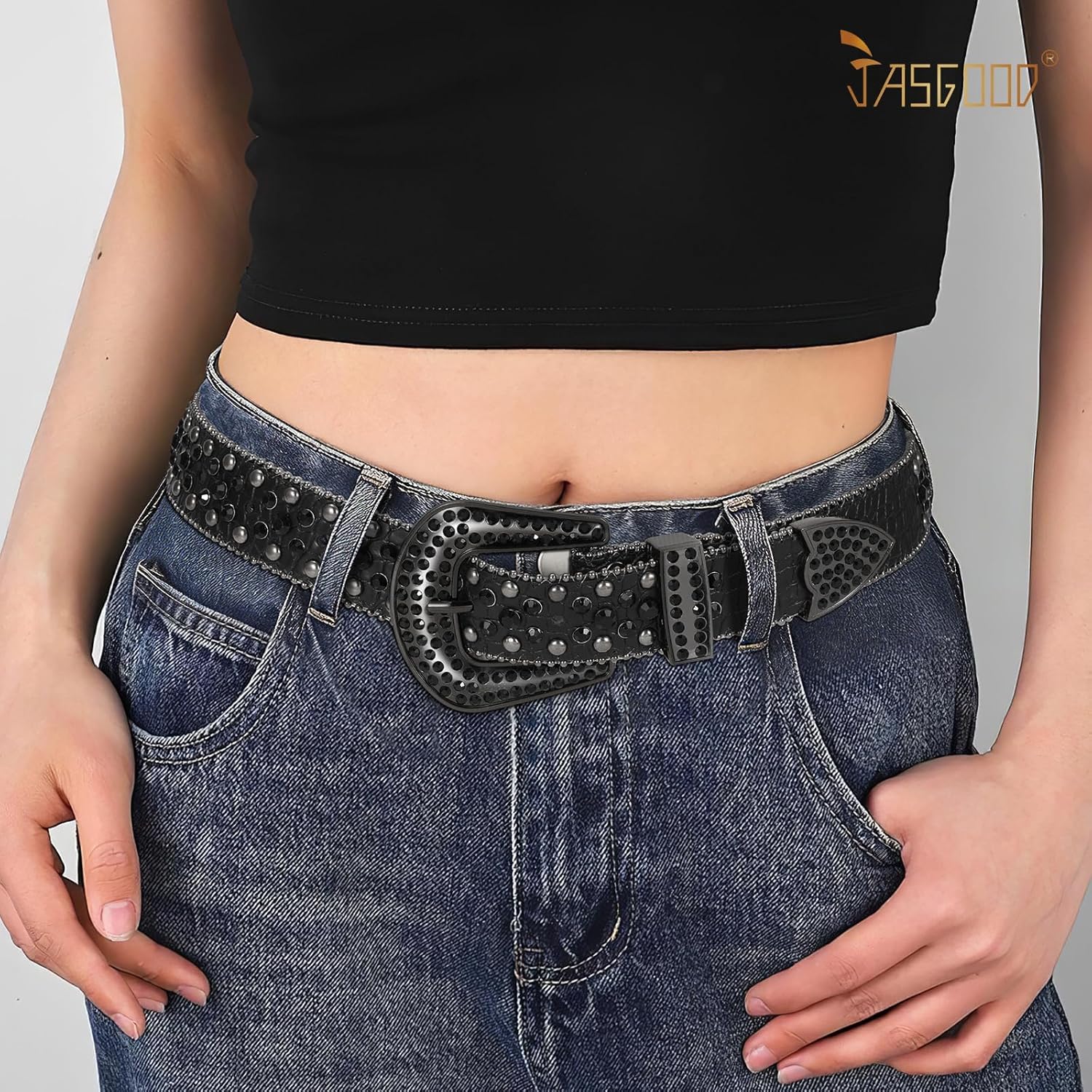 JASGOOD Western Rhinestone Belt for Women and Men Ladies Western Cowgirl Cowboy Bling Belt for Jeans Pants Dress - Image 5
