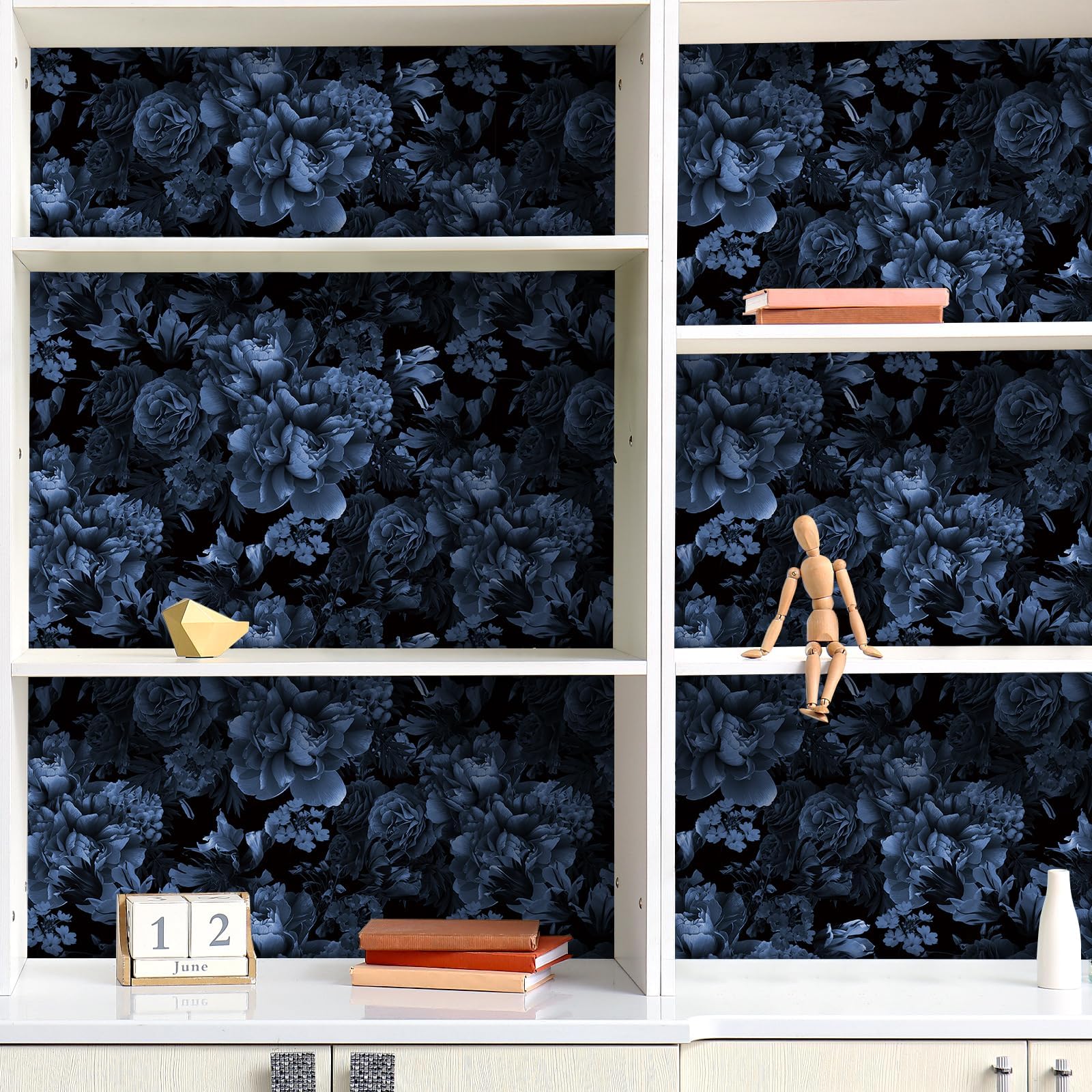 Decotalk Papel Pintado Pared Dormitorio Flores Clásico Azul 44.5X900cm | Moody Wallpaper Papel Pintado Autoadhesivo Para Salón Azul Decorativos Pared Dormitorio Baño Pasillo Impermeable