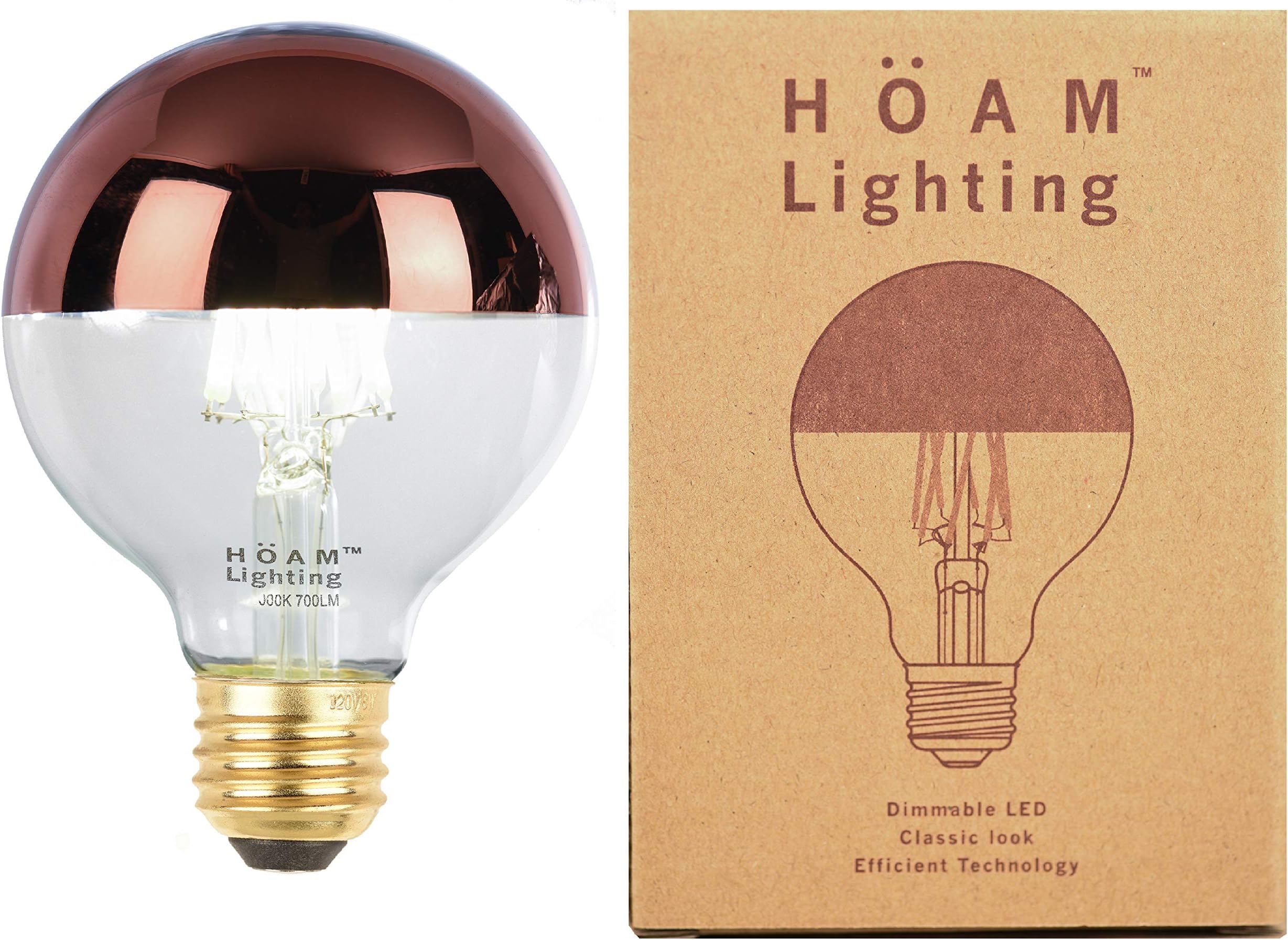 Rose Gold Dimmable LED Bulb, 8W LED, 75 Watt Incandescent Equivalent, G80 2700K Warm Golden Light, 110V 120V E26 E27 Base