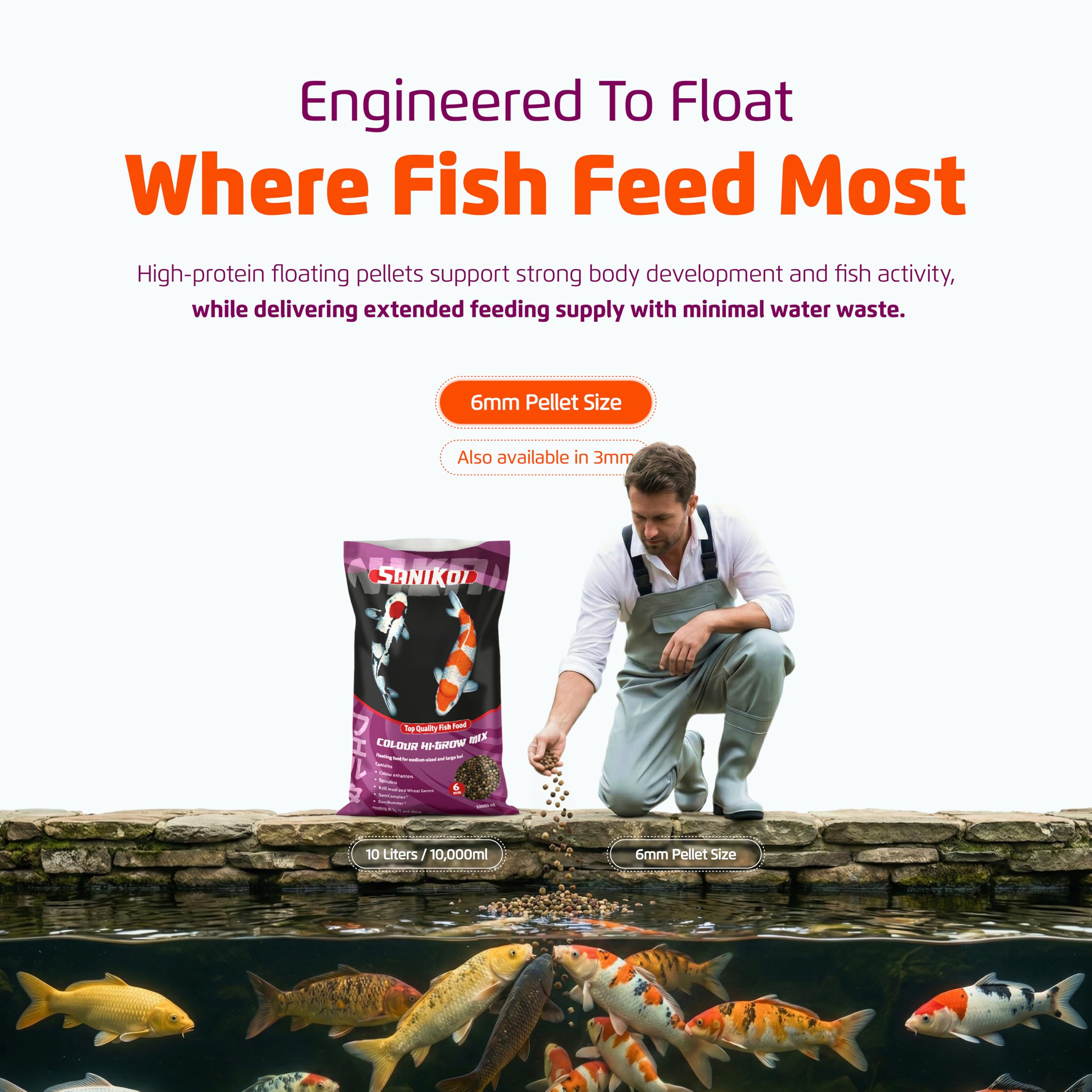 Comida Flotante Sanikoi Colour Hi-Grow para Peces de Estanque, 4700 g