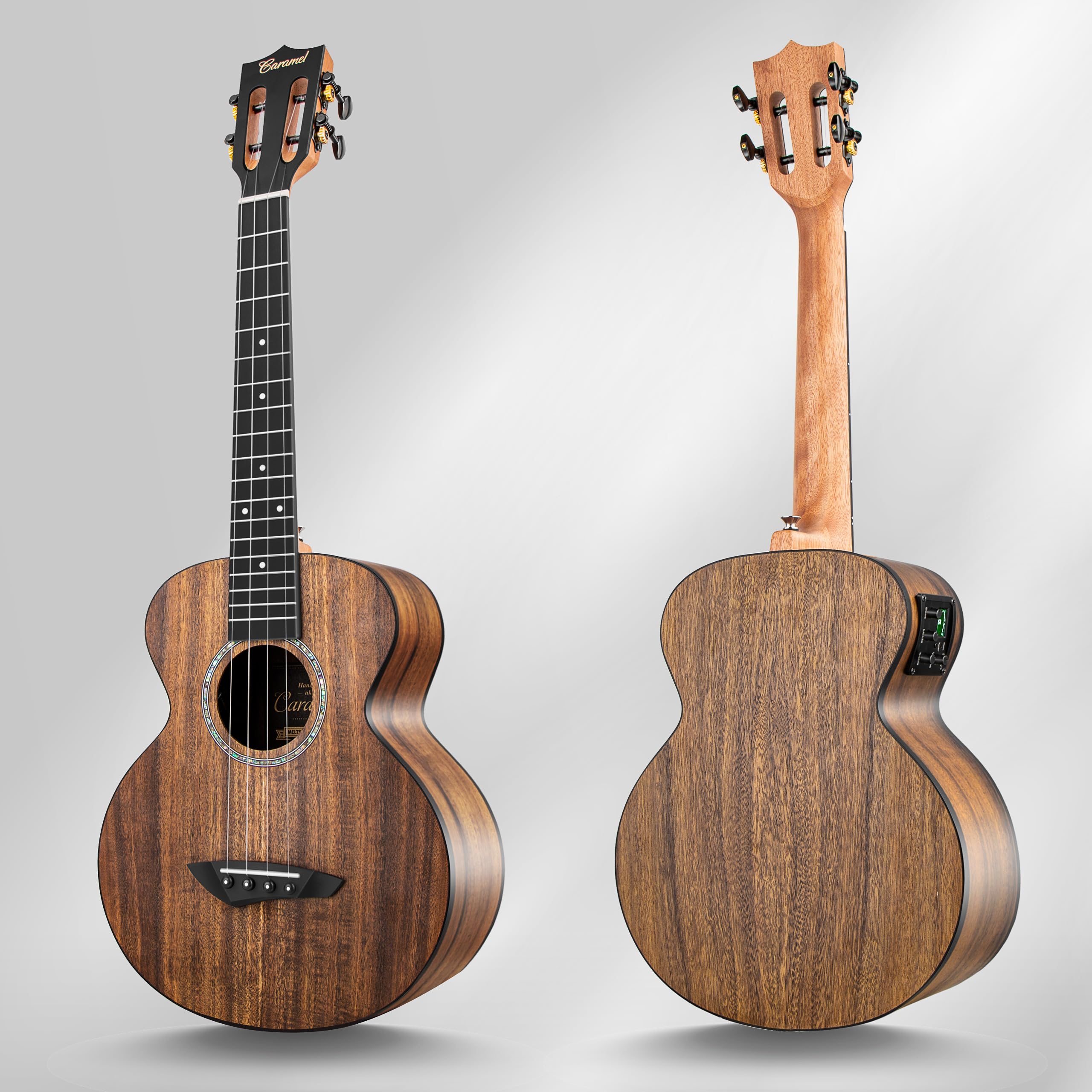 Caramel 26inch CT204 All Solid Acacia Wood Tenor Electric Ukulele Professional Ukelele Kit Beginner Guitar Starter Bundle Strings, Padded Gig Bag, Strap