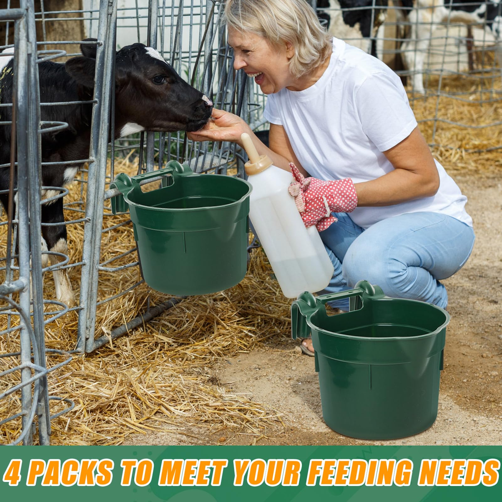 Reallnaive 4 unidades de 8.5 cuartos de galón, comedero de plástico para caballos, cubos de alimentación para caballos, cabras, ganado y animales