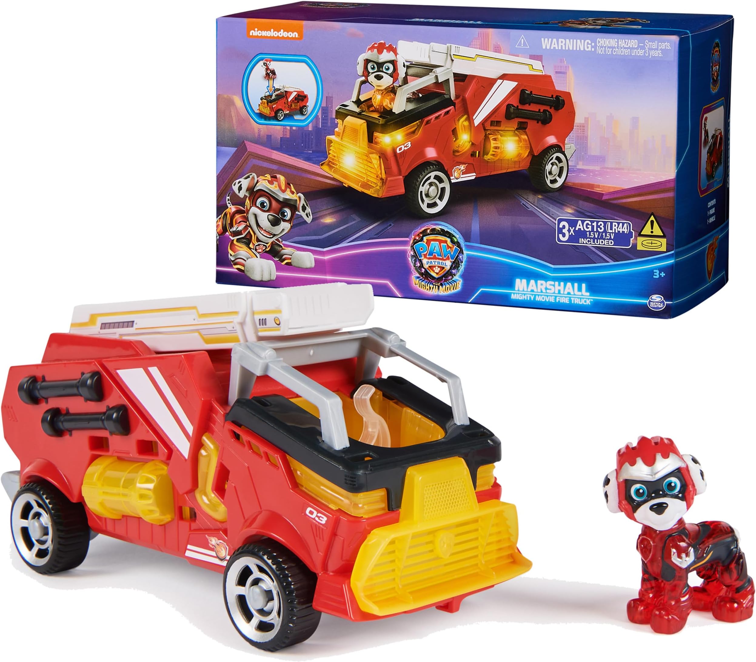 The Mighty Movie, Firetruck Toy with Marshall Mighty Pups Action Figure, Lights and Sounds, Kids Toys for Boys & Girls 3+