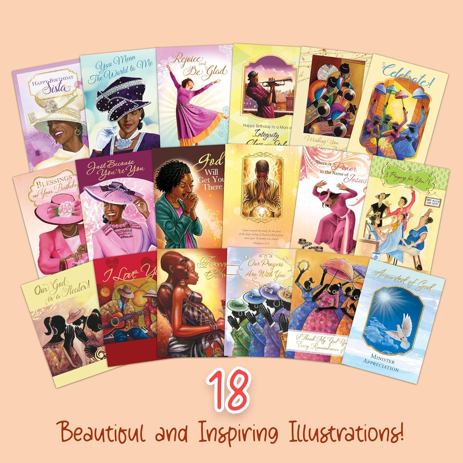 African American Christian Greeting Cards Assortment – Set of 18 Inspirational Cards with Envelopes – Birthday, Encouragement, Get Well, Sympathy & More – Faith-Based Black Greeting Cards for All Occasions - Image 2