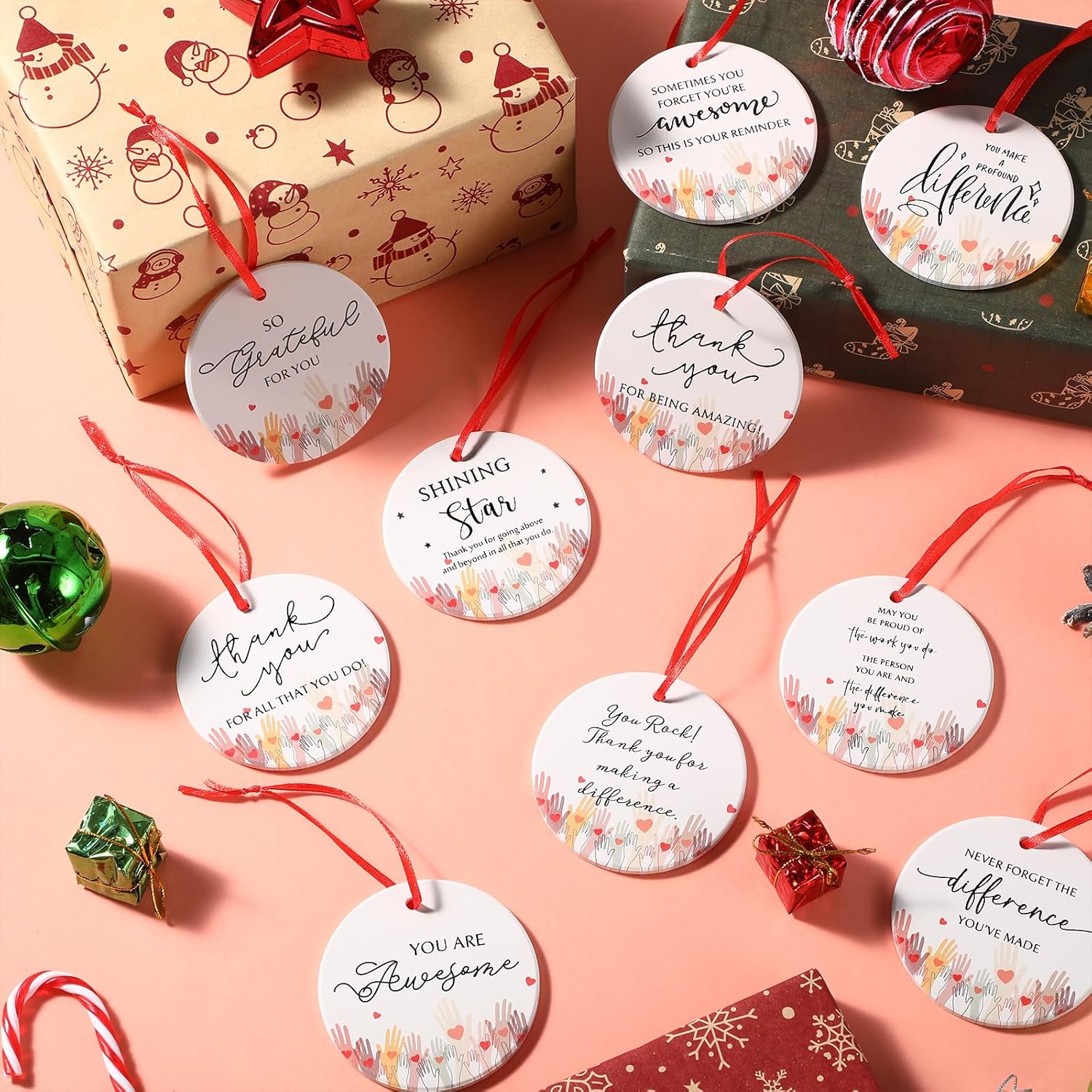 Nuogo 40 Pcs Volunteer Appreciation Gifts Thank You Gifts for Social Worker 10 Styles Volunteers Ceramic Hanging Ornaments for Teacher Staff Nurses Employees