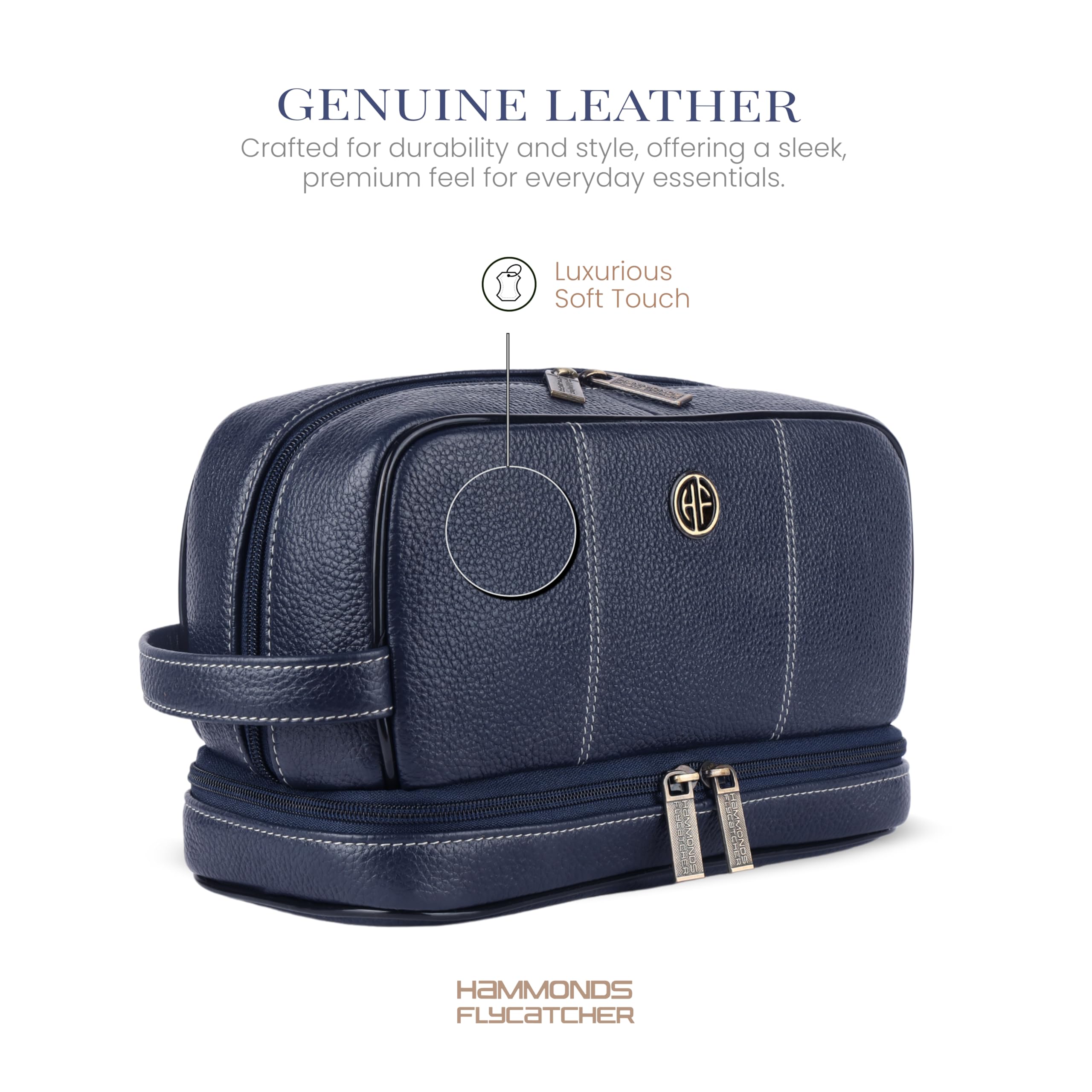 Hammonds Flycatcher Rasiertasche aus echtem Leder für Herren, Leder, Kulturbeutel, Reise-Kulturbeutel, Hygiene- und Pflege-Set, Organizer, tierversuchsfreies Leder und handgenähter Kosmetikkoffer.