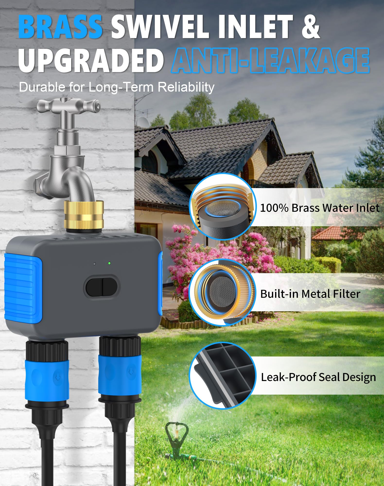 WiFi Sprinkler Timer, Smart Bluetooth Hose Timers, Water Timer for Garden Hose with APP, Digital Automatic Irrigation System Compatible with Alexa Google, for Outdoor Garden Lawn, 2 Outlet — view 6