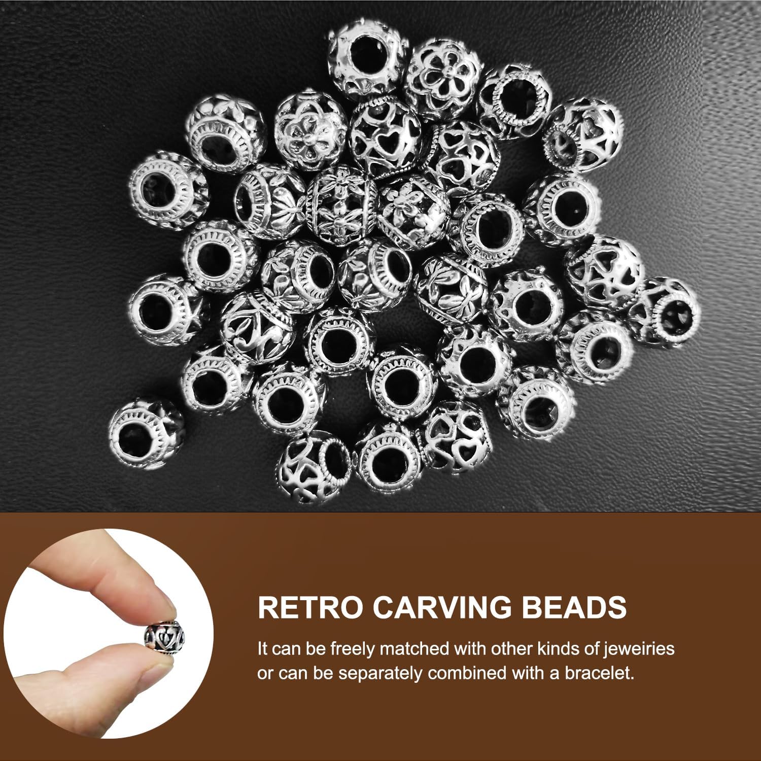 40Pcs Metal Tube Spacer Beads for Jewelry Making Necklace, Silver Large Hole Paracord Beads Bracelets Spacers Charms Loose Beads-5Style - Image 8