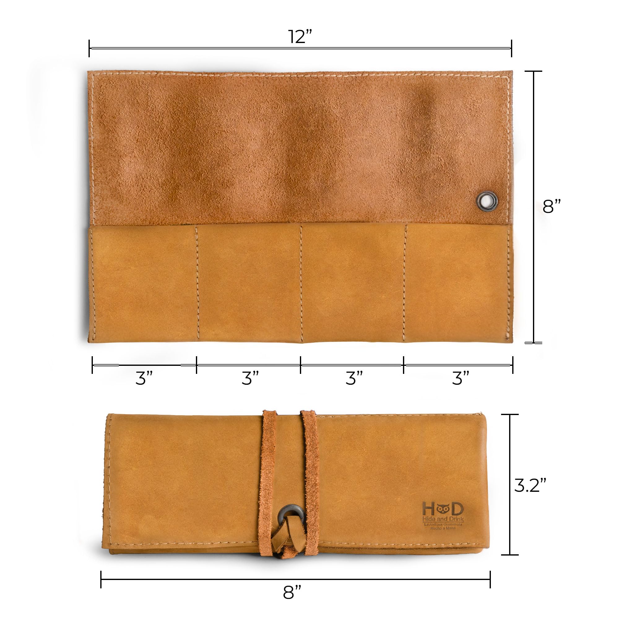Hide & Drink Soft Leather Travel Watch Roll Organizer Holds Up to 4 Watches Handmade by Toffee Suede