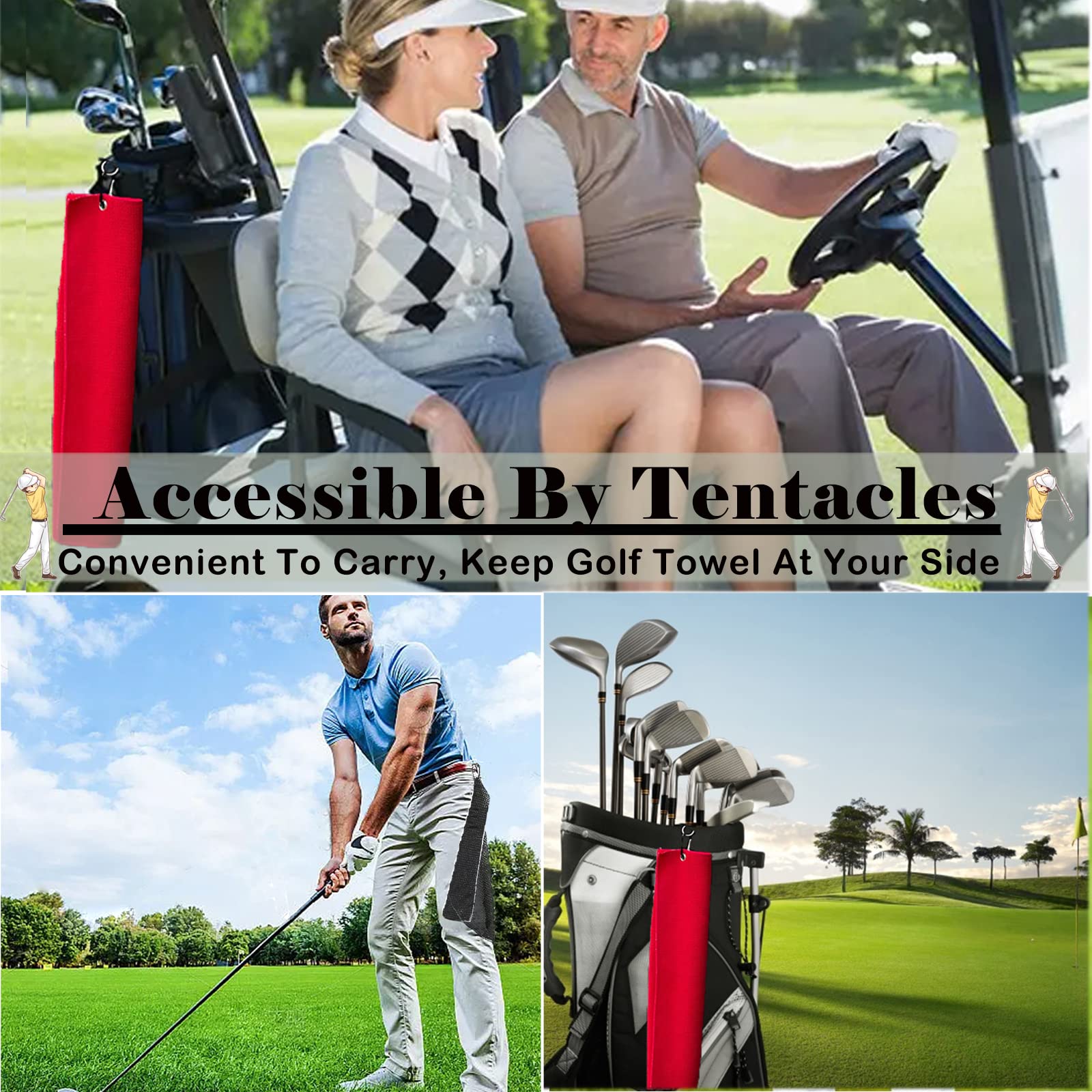Toallas de Golf de Microfibra con patrón de gofre, Juego de 2, Negro + Rojo