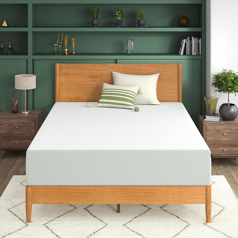Colchón Zinus de espuma viscoelástica de té verde de 12 pulgadas, tamaño Queen, sin fibra de vidrio, soporte de contorno personalizado patentado, base de espuma resistente, certificado CertiPUR-US, colchón en una caja, color blanco