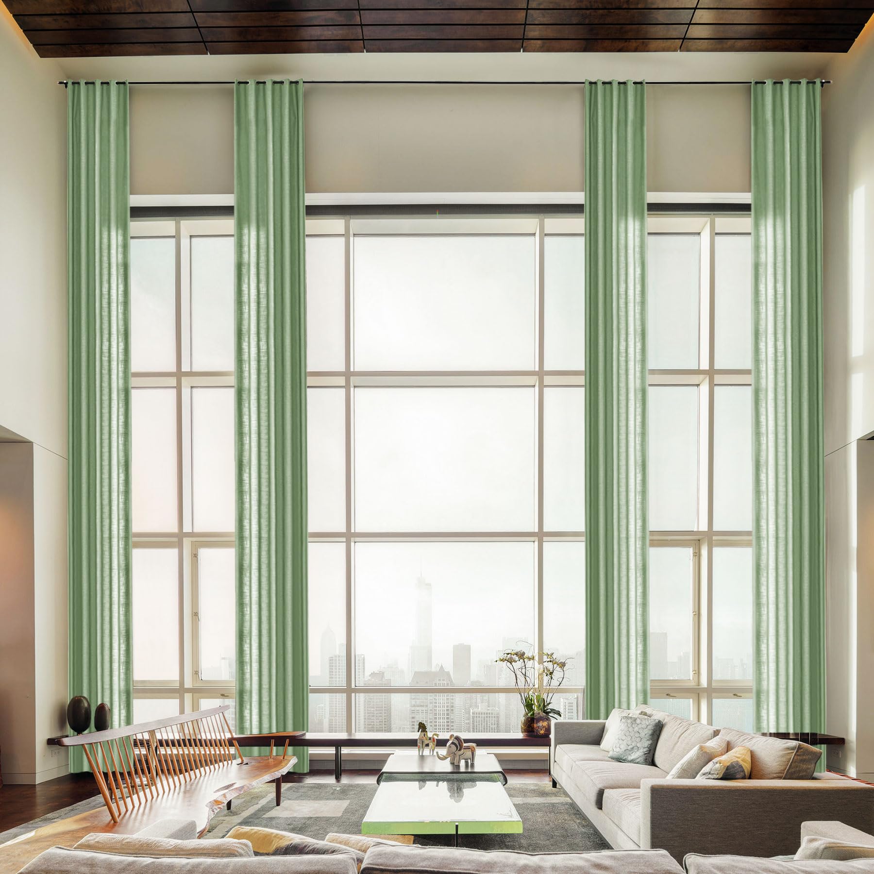 Macochico Extra Long Curtains 120 inch Length Light Filtering Linen Curtain Drapes for Living Room Grommet Top Panels Linen Textured Curtains(Lagoon,