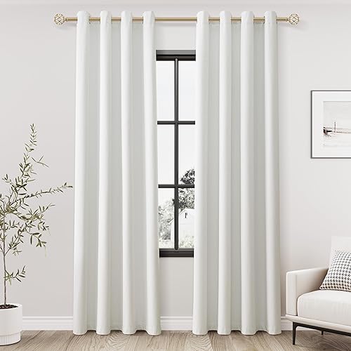 Ivory Linen Blackout Curtains 84 Length 2 Panels Set for Living Room Bedroom, 100% Black Out Thermal Insulated Linen Drapes, Room Darkening Grommet