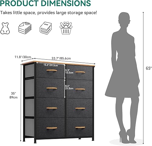 Miniatura 3 de YITAHOME Cómoda de tela con 8 cajones, unidad organizadora de torre de almacenamiento para sala de estar y armarios, marco de acero resistente y