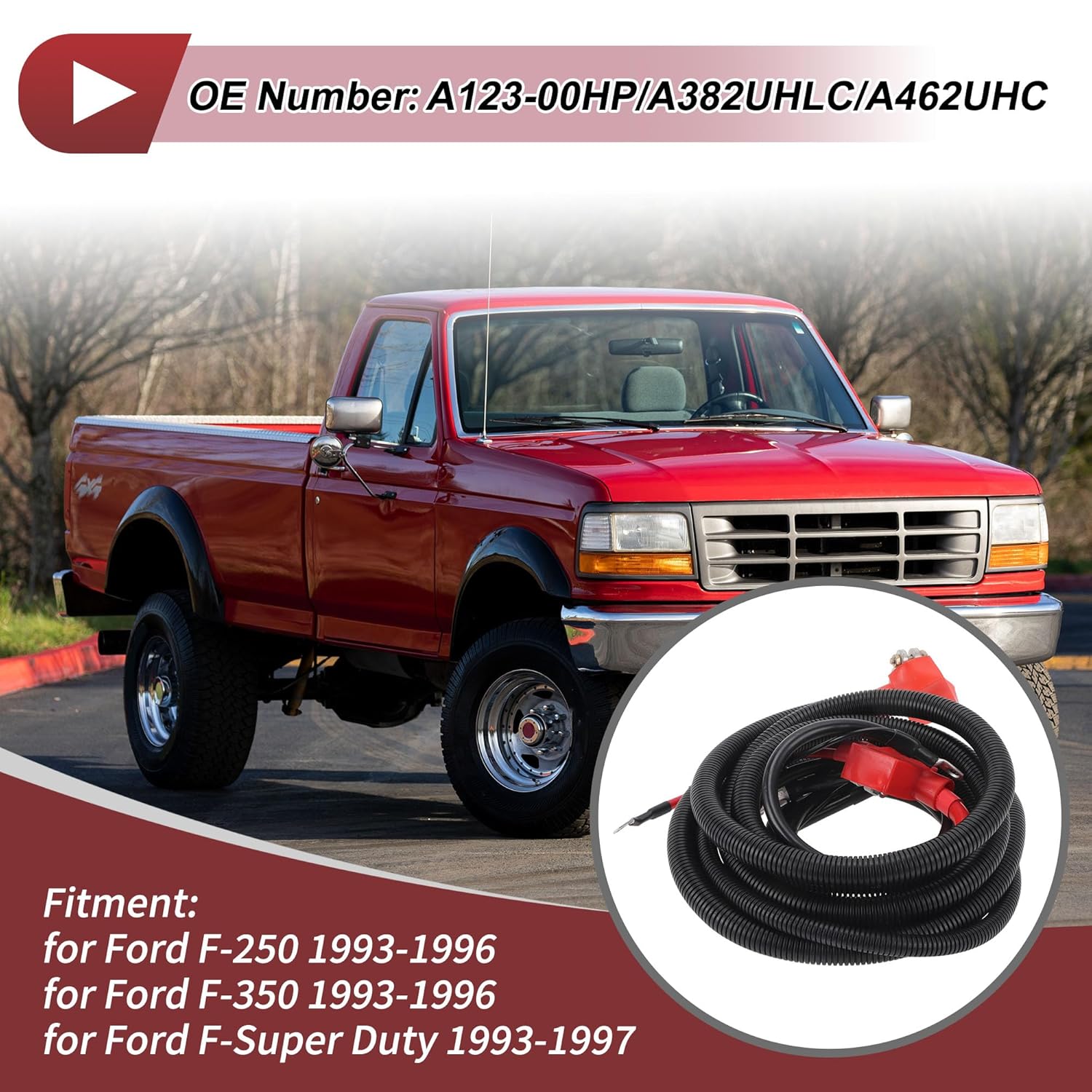 A123-00HP Battery Cable for Ford F-250 1993-1996 Positive Battery Cable for Ford F-Super Duty 1993-1997 Replace A382UHLC / A462UHC
