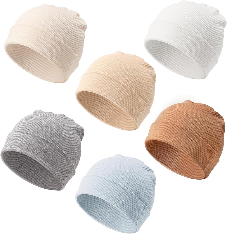 BQUBO 6 Pack Baby Newborn Hats Set for Unisex Infant Newborn Toddler Soft Beanie Hat for Boys Girls 0-24 Months