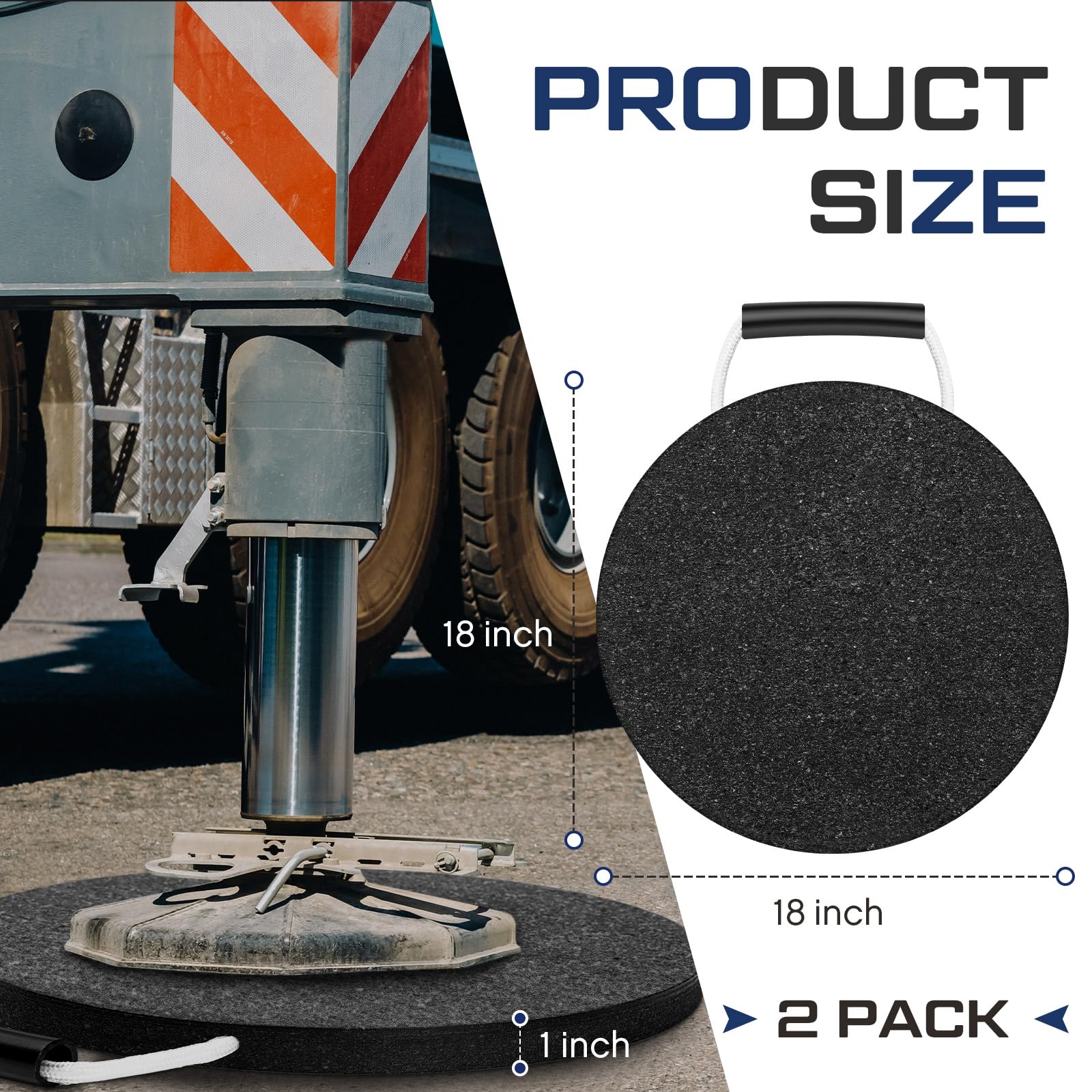 Drydiet 2 Pcs Rv Jack Blocks Pads Stabilizing Round Outrigger Pads Rv Leveling Pads Stackable Waterproof Handle for Tow, Service Truck, Trailer, Crane, Wrecker Landing Gear(18 x 18 x 1 Inch)