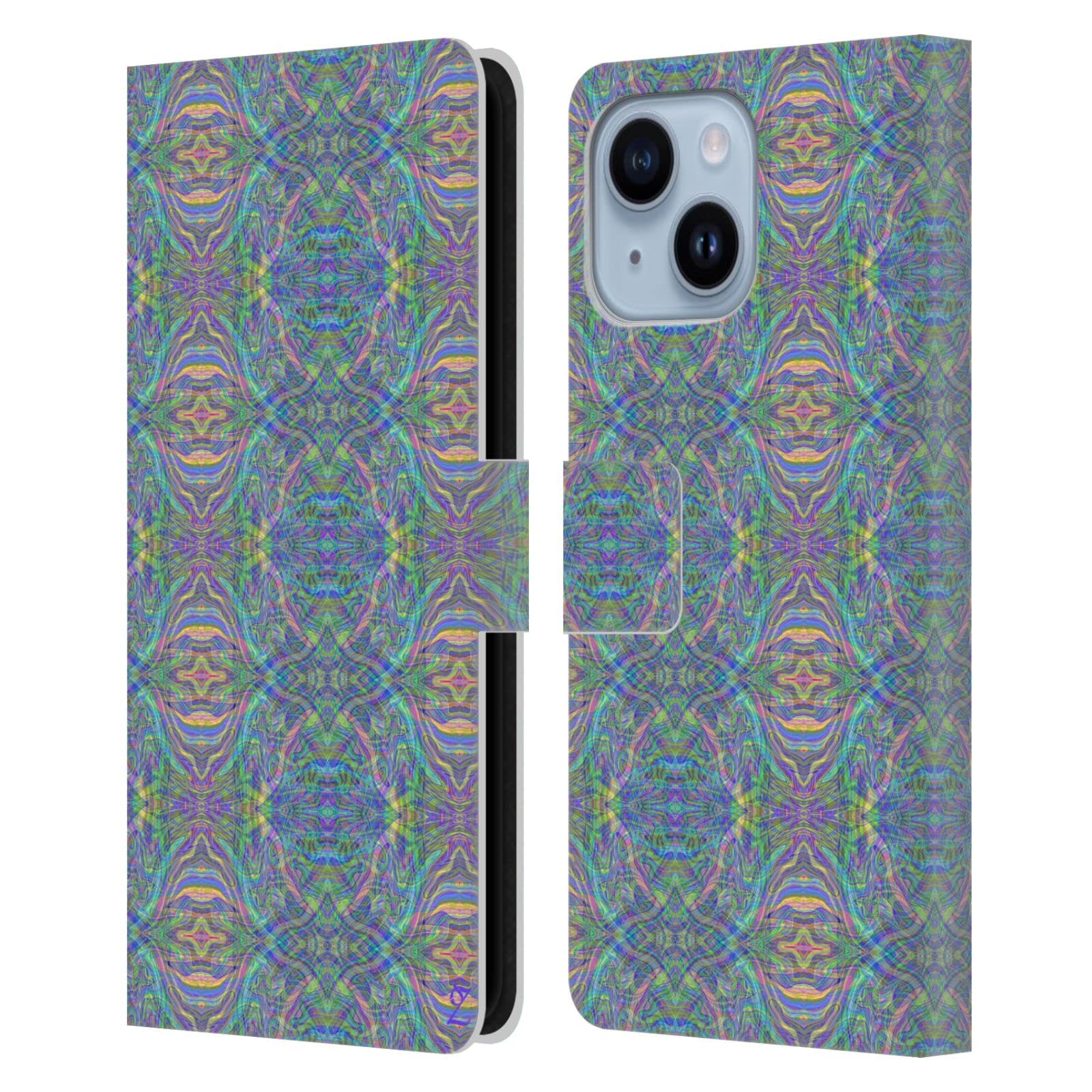 Protection portefeuille iPhone 14 Plus étui cuir Suzan Lind irisé