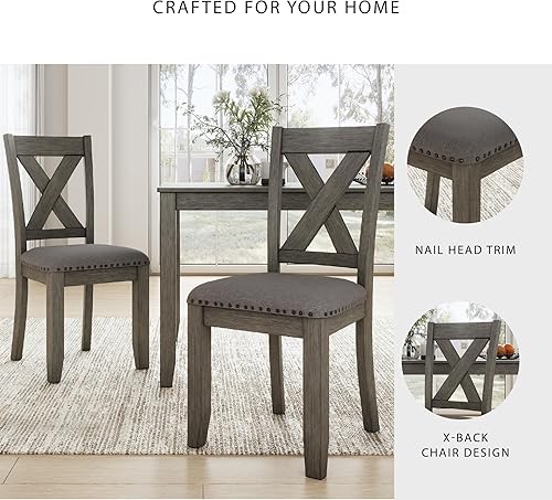 Miniatura 4 de Signature Design by Ashley Caitbrook - Juego de comedor rústico de 7 piezas, mesa rectangular con 6 sillas tapizadas con respaldo en X, color gris