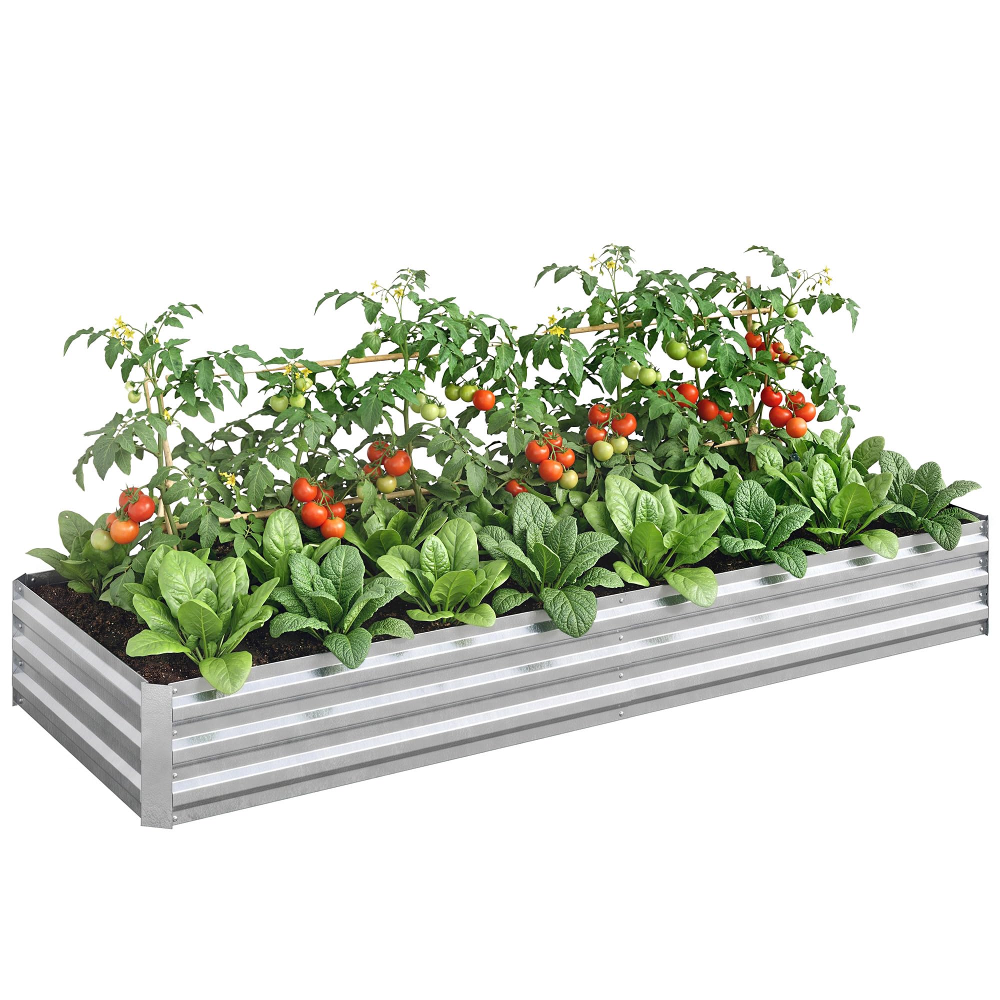 Outsunny Silver Galvanised Raised Garden Bed Metal Planter Box,