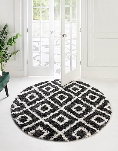 Miniatura 7 de Unique Loom Hygge Shag Collection - Alfombra de área con diseño de diamante (7 pies 10 pulgadas, cuadrada, color blanco y negro)