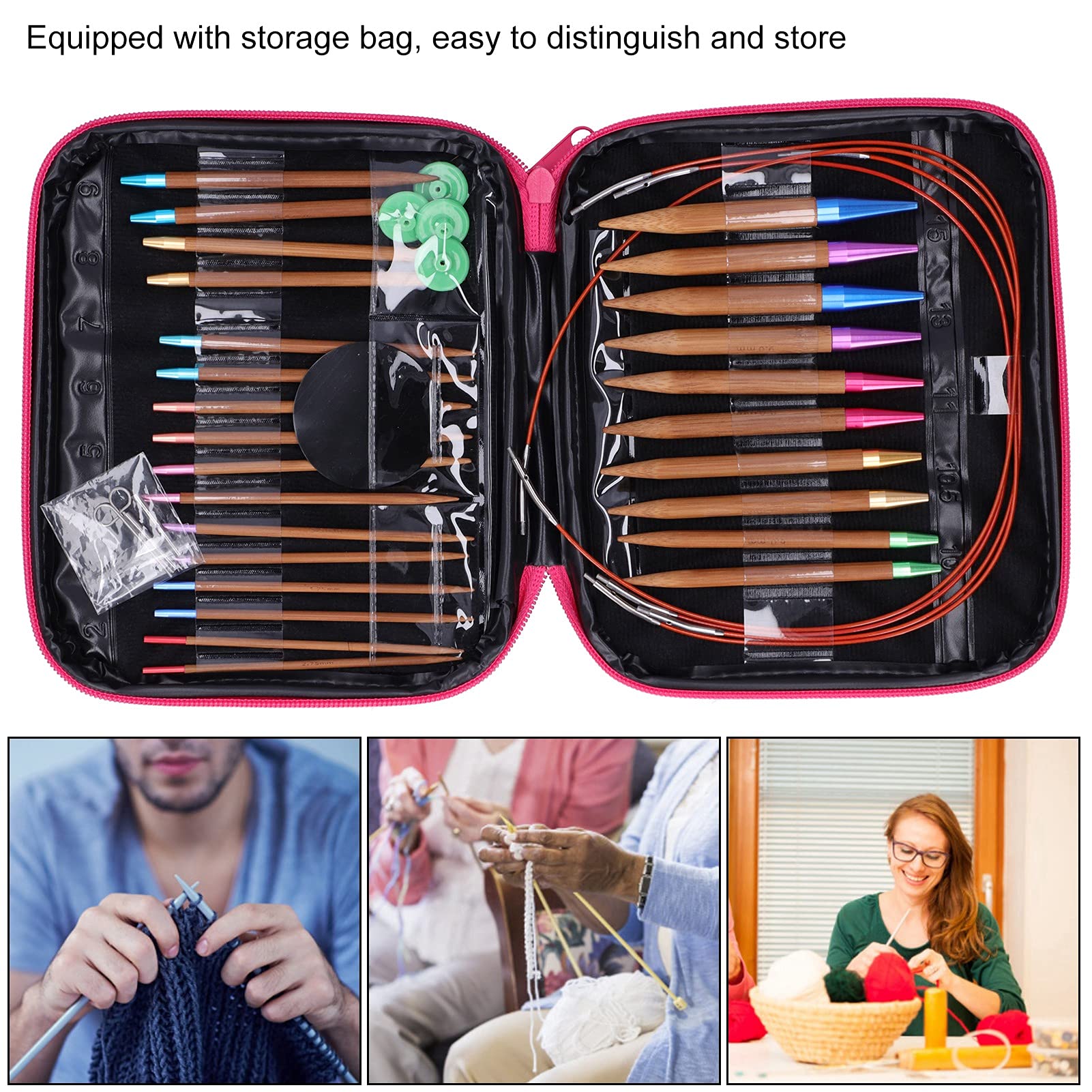 Generic Juego de Agujas de Bambú Herramientas de Tejer Circulares de Doble Punta de Alta Dureza para Manualidades de Suéteres 26 Piezas Bambú Carbonizado y Aleación de Aluminio