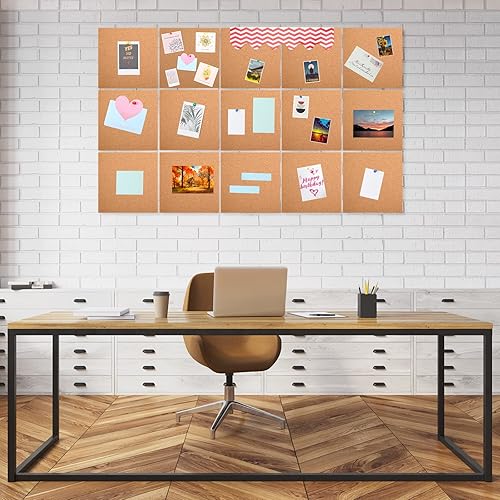 Vista 6 de Crtiin 24 Pcs Square Cork Board Tiles 12"x12" 1/4" Thick Bulletin Boards Natural Cork Sheets with Self Adhesive Backing Brown Corkboards for Wall