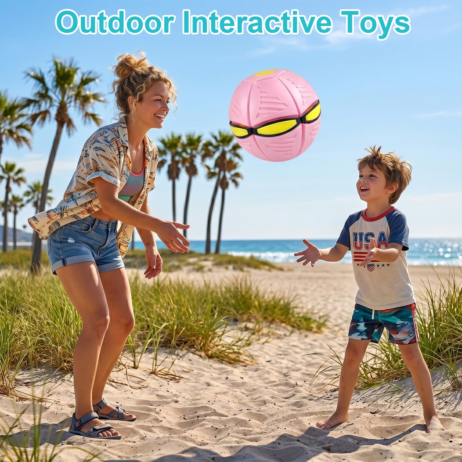 2PCS Giocattolo Interattivo,Palla Magica Volante e Rimbalzante | per Bambini,Pet Toy Flying Saucer Ball Dog Toy,Frisbee Volante Trasformabile in Pallone,Blu,Rosa