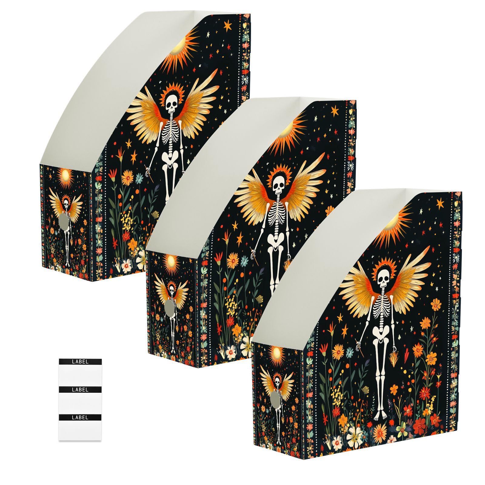 Boîtes de rangement pliables pour magazines lot de 3 bacs en plastique motif floral bohème