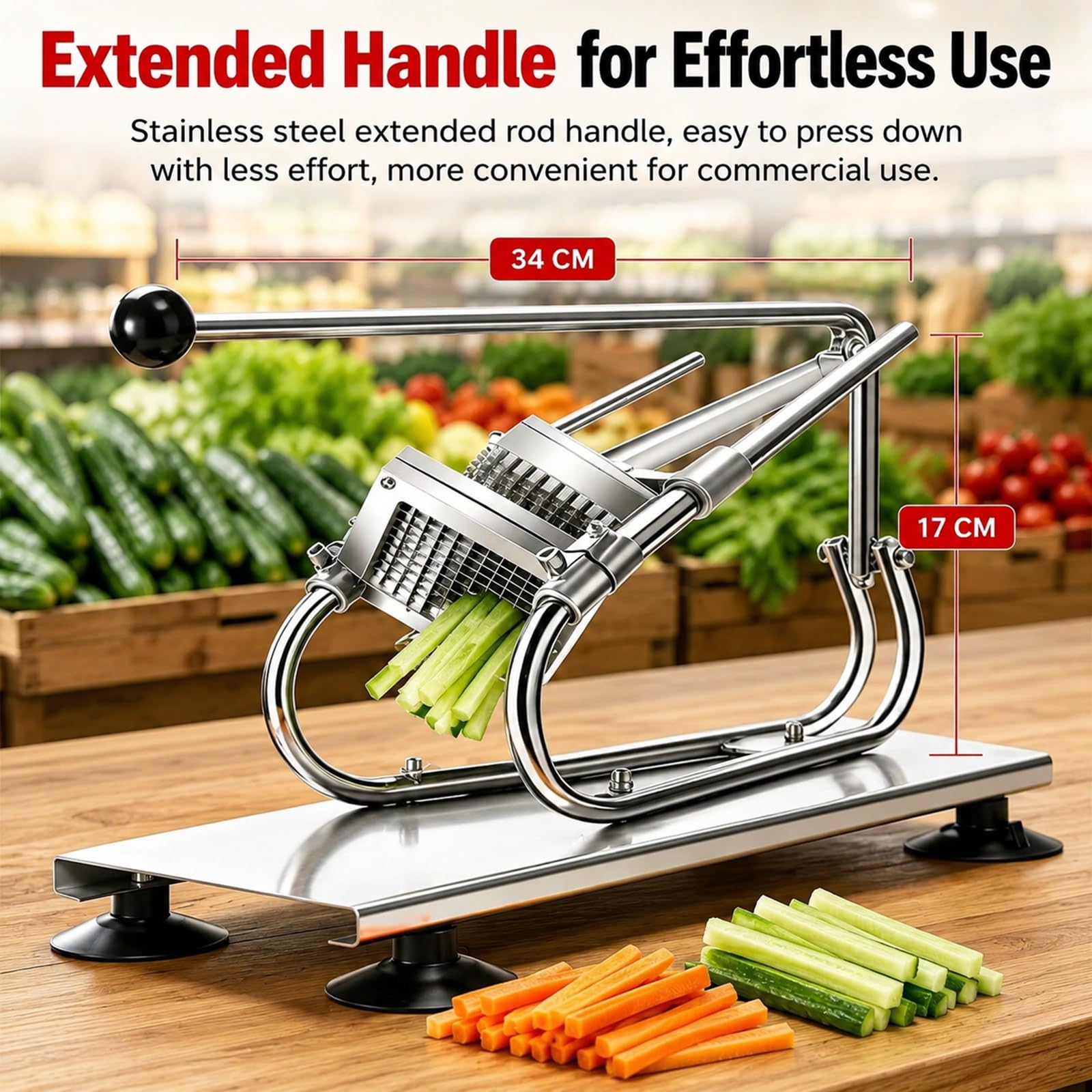 Cortador manual de palitos de pepino y cortador de patatas fritas de acero inoxidable comercial, trituradora de patatas con ventosas antideslizantes para preparación de ensaladas de verduras, perfecto