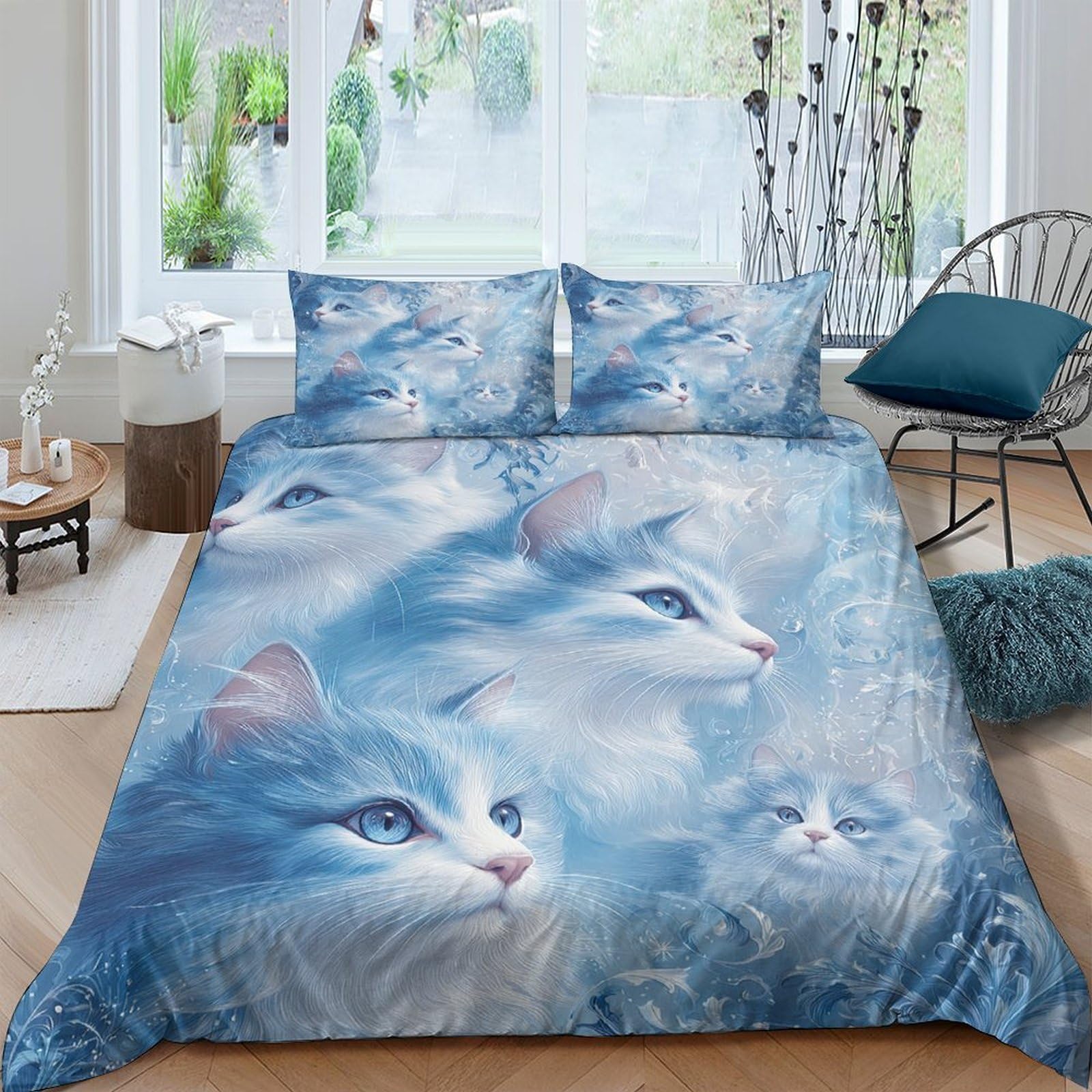 Ctjqhvkz Style-2 3D Printed Blue Cat Fitted Sheet Microfiber Soft Mattress Cover For Bedroom Guest Room Dorm Room Decor Single（135X200cm）