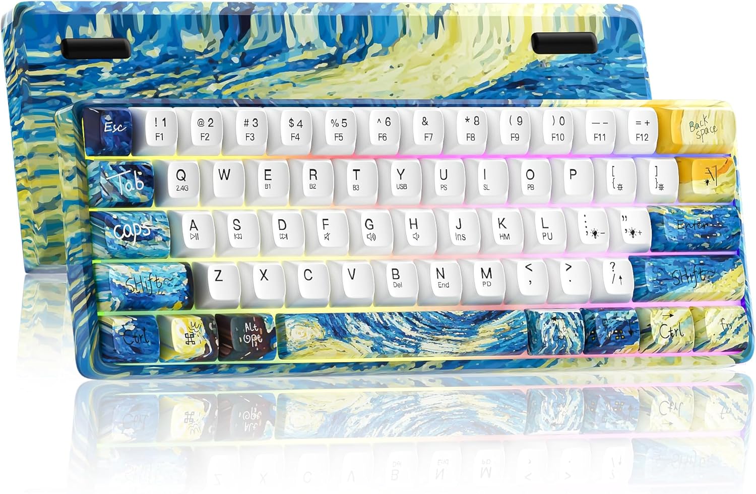 60% Mechanical Gaming Keyboard, Tri-Mode BT5.0/2.4GHz/USB-C, Wireless/Wired 19 RGB Backlit Compact 61 Key Mini Gamer Keyboard (Starry Sky)
