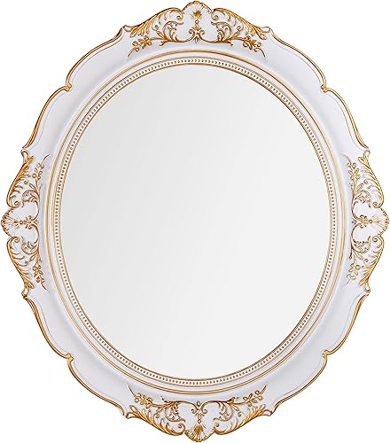 Tstarer Espejos de pared ovalados decorativos blancos vintage para decoración de dormitorio y mesa de tocador 131 pulgadas de ancho x 148 pulgadas