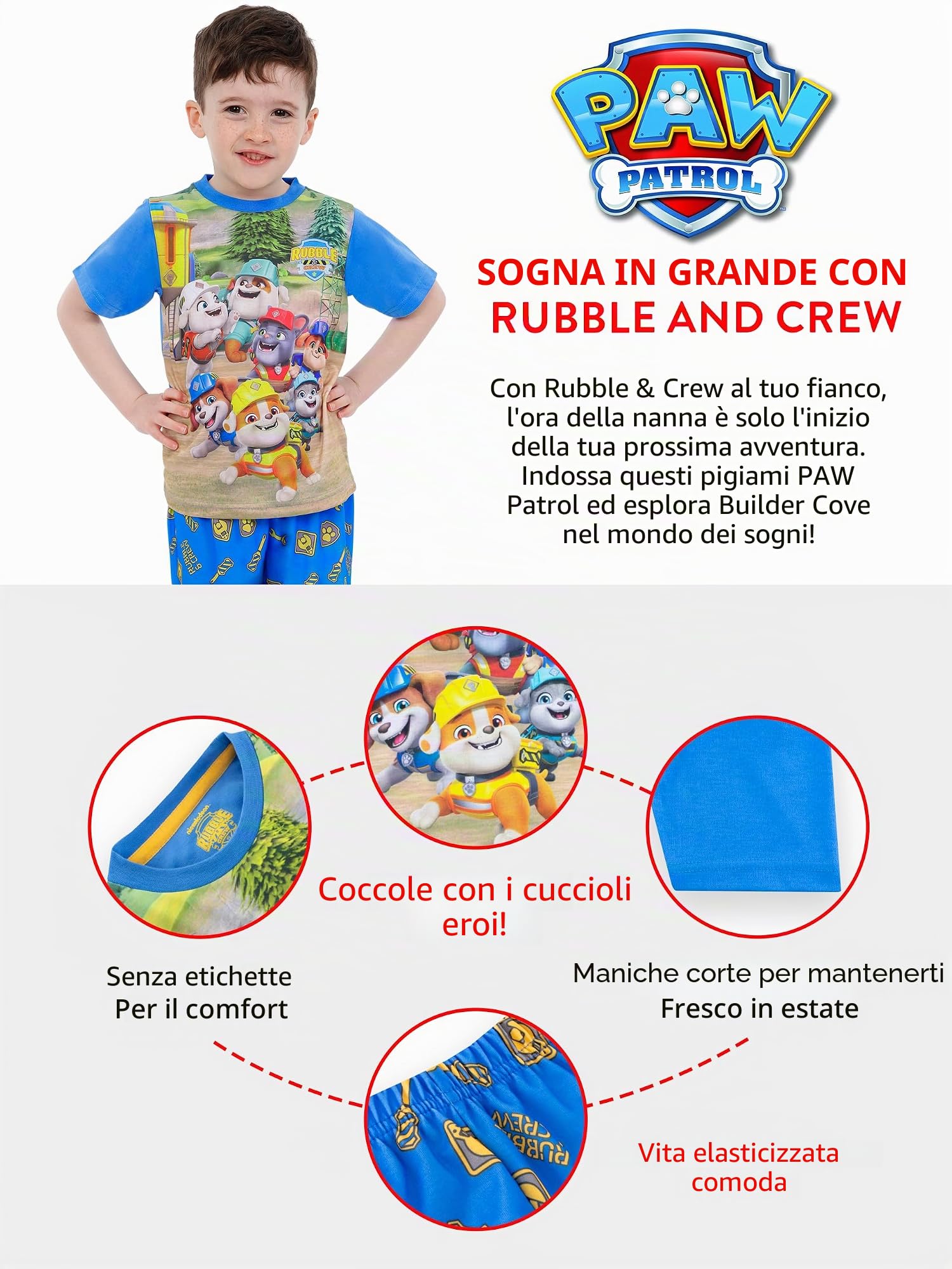 Paw Patrol Pigiama Pigiami Ragazzo | Rubble Y Crew Pigiama Corto Ragazzo