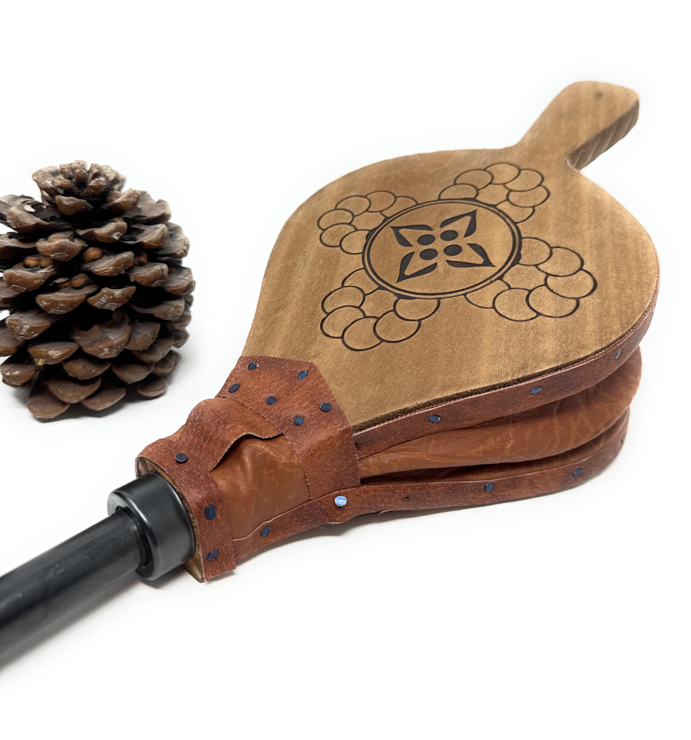 Blasebalg für Kamin und Grill, Handblasebalg Luftbläser, natürliches Holz 51 cm