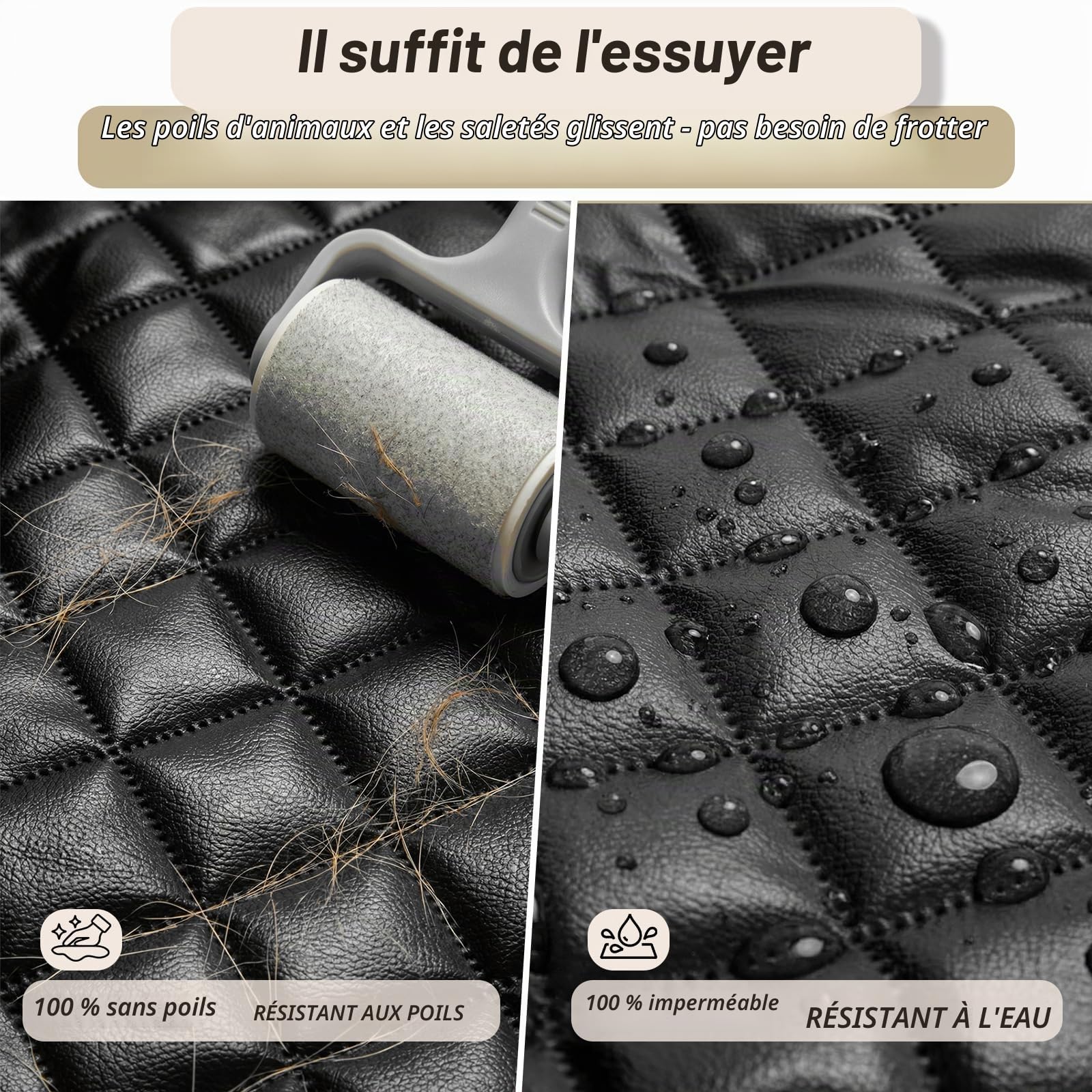 Housse de siège avant en cuir PU pour voiture, protection complète pour siège de voiture pour chien avec rabats latéraux, imperméable, antidérapante, résistante aux rayures, pour siège unique