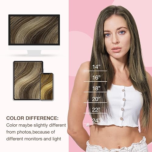 Miniatura 6 de GOO GOO Extensiones de cabello humano real para coser, extensiones de cabello humano de trama, 4264, balayage, marrón chocolate a rubio miel, 18