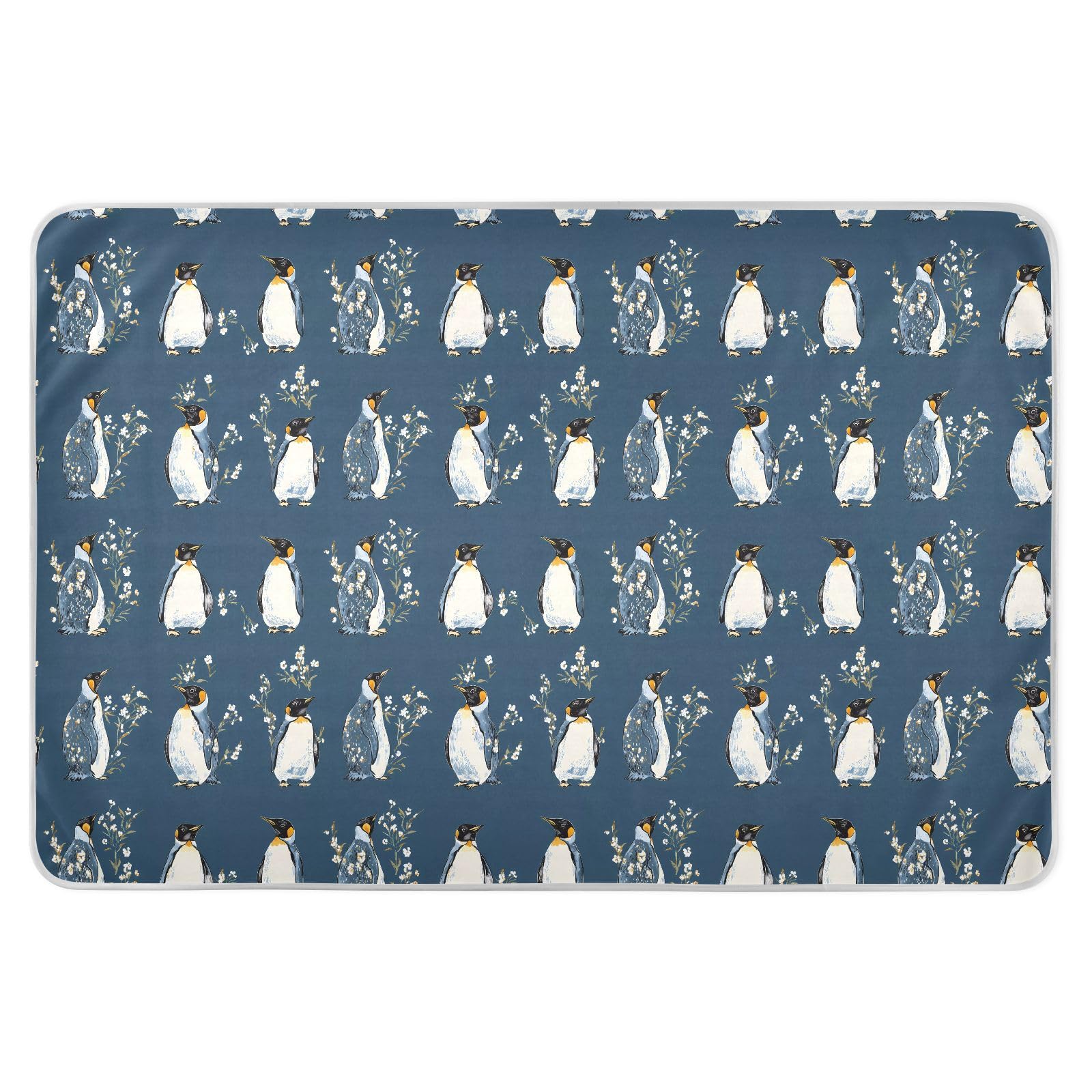 Chic Pingouin Blue - Housse de matelas à langer réutilisable extra large et résistante à l'eau pour bébé - Doux pour la peau - Pour les tout-petits - 142 cm