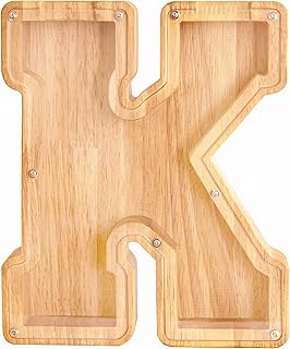 Twenty-six English Alphabet A-Z Letter Piggy Bank,Large-Capacity Transparent Wooden Alphabet Piggy Bank，Personalized Coin Savings Box, Name DIY Creative Purchase Combination.（K）