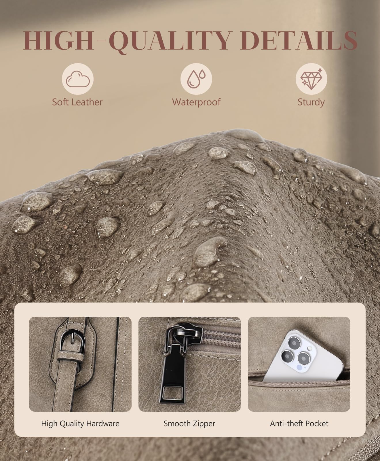 VASCHY Grand Sac à Main Femme en Cuir PU, Sac Fourre Tout Pratique avec Bandoulière de Guitare pour Cours Travail Voyage Cadeau