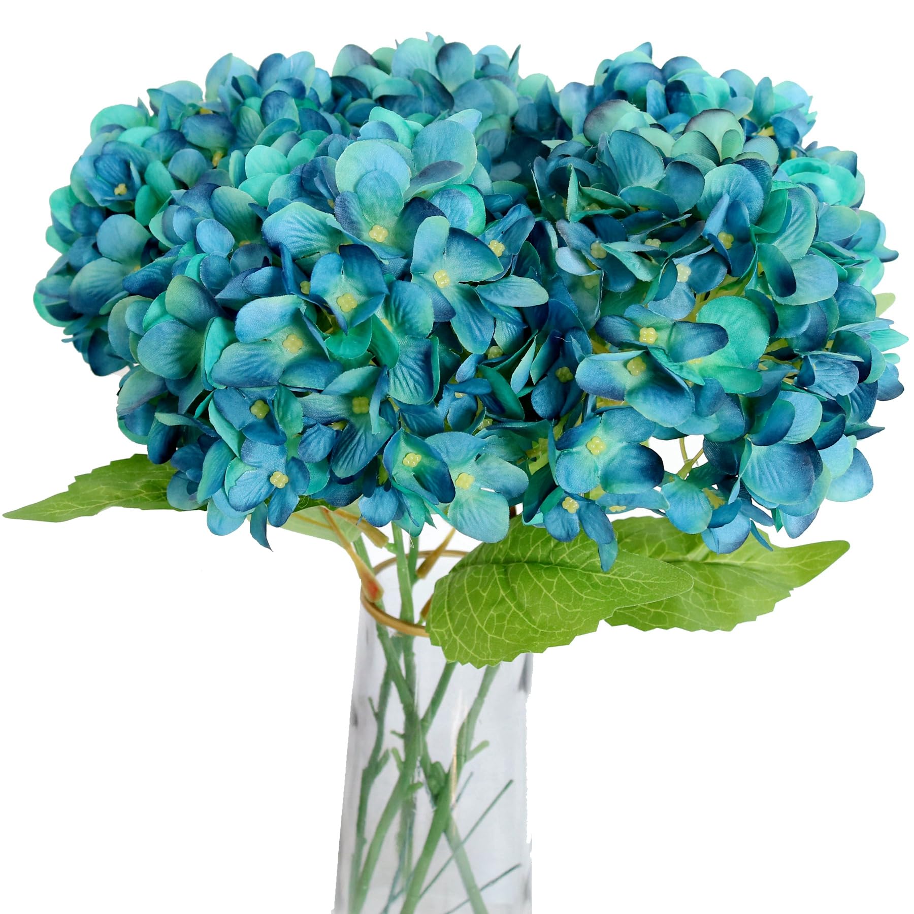 Htmeing Artificial Hydrangea Flowers with Stems Silk Flowers for Home Office Wedding Party Table Core Decoration (Dark Blue)
