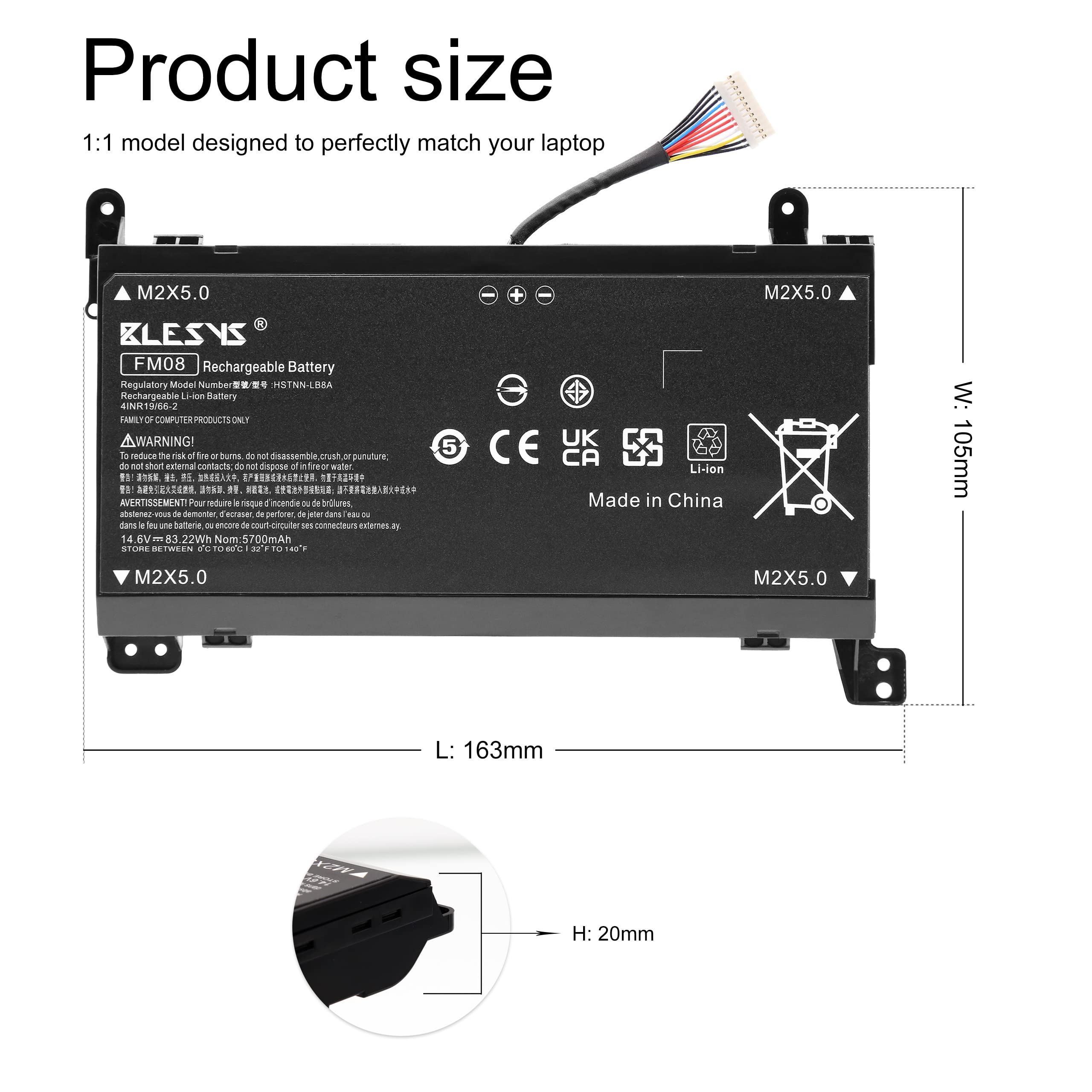 BLESYS 12 Pin FM08 Batteria per HP Omen 17-an0xx 17-an003nl 17-an008nl 17-an017nl 17-an019nl 922976-855 922977-855 922752-421 922753-421 TPN-Q195 HSTNN-LB8A HSTNN-LB8B Laptop 14.6V/83.22Wh [12 Cavi]