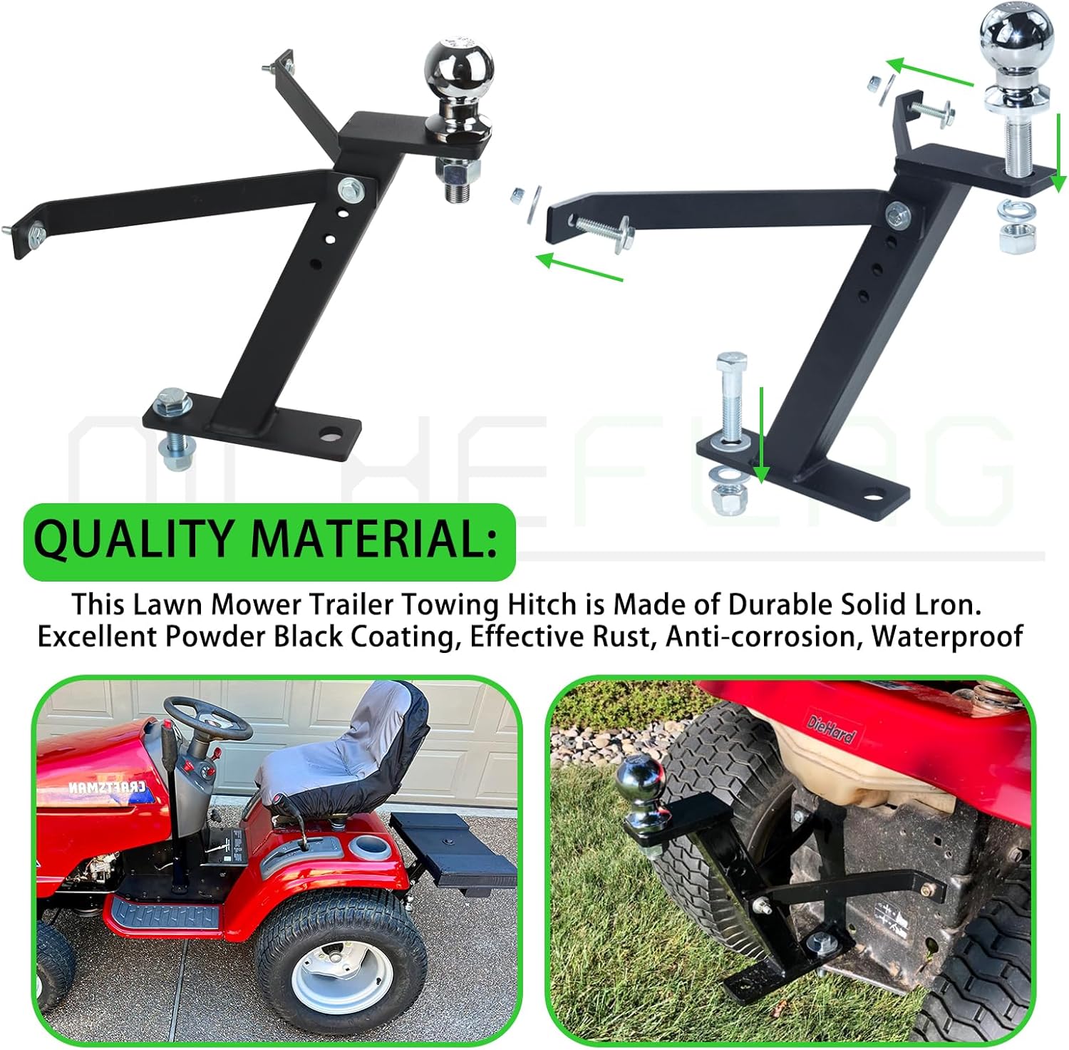 Lawn Mower Trailer Hitch with Trailer Hitch Ball, 1-7/8"x3/4" x2 Hitch Ball 2,000 lbs Garden Tractor Pro Hi Hitch for Cub Cadet Husqvarna Riding Mowers