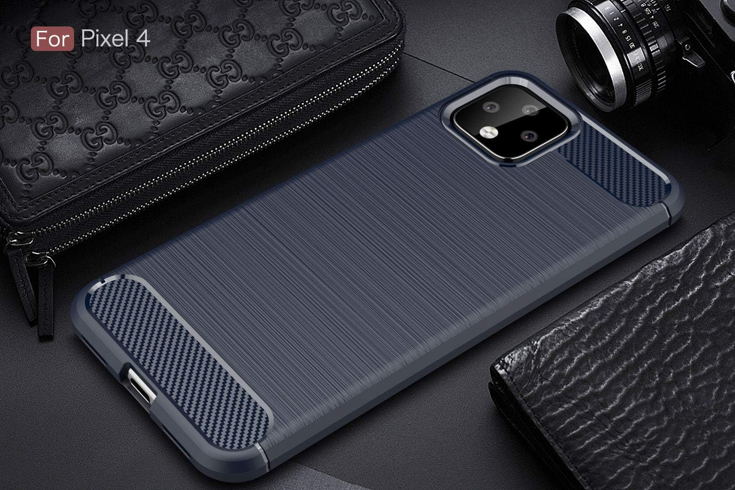 case Compatible with Google Pixel 4 XL Case, Carbon Fiber Texture Design Cover Anti-Scratch Shock Absorption Case Compatible with Google Pixel 4 XL (Blue)